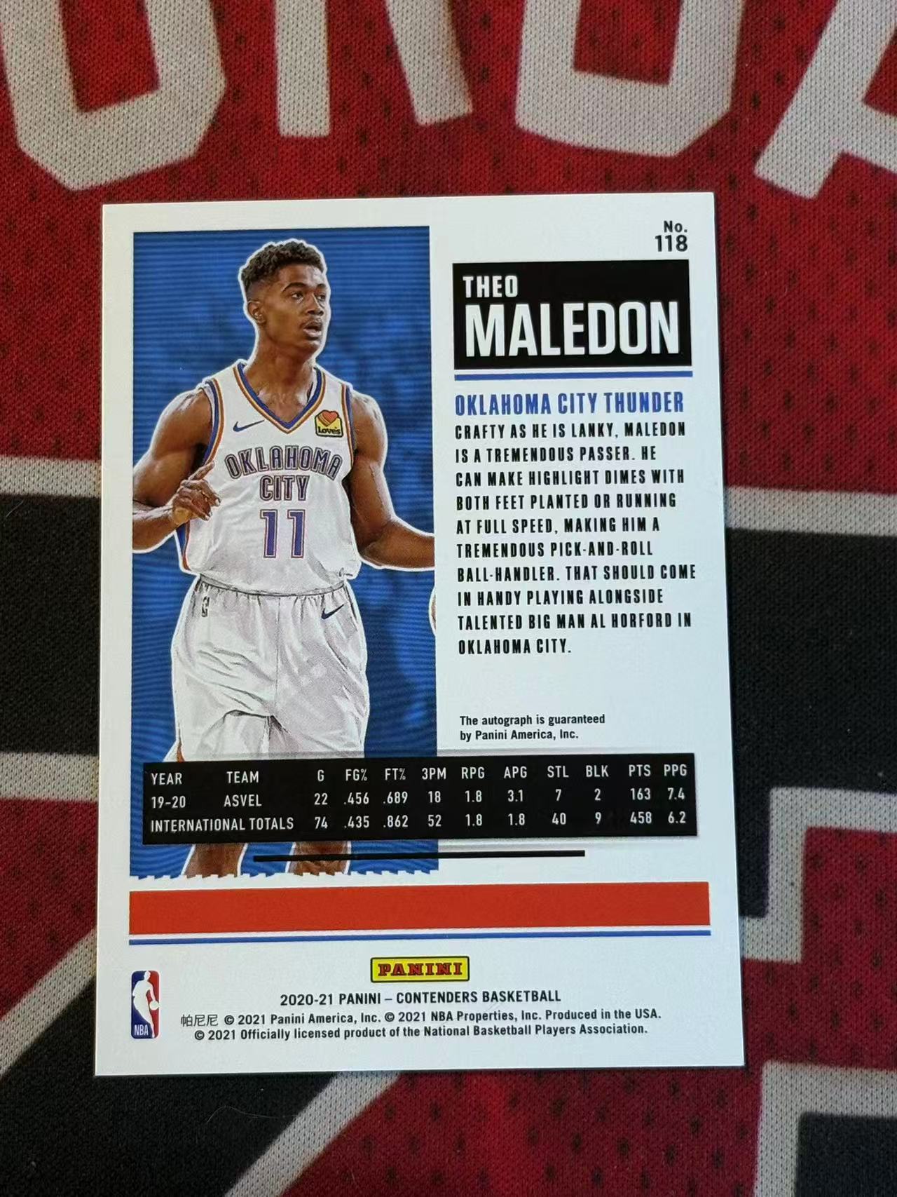2020-21 PANINI CONTENDERS OPTIC 球票系列 Theo Maledon 雷霆 新秀RC 泰奥马勒东 49编 签字卡 卡签 正新秀球票签字卡 银折 折射【烂臭嘴拍卖】