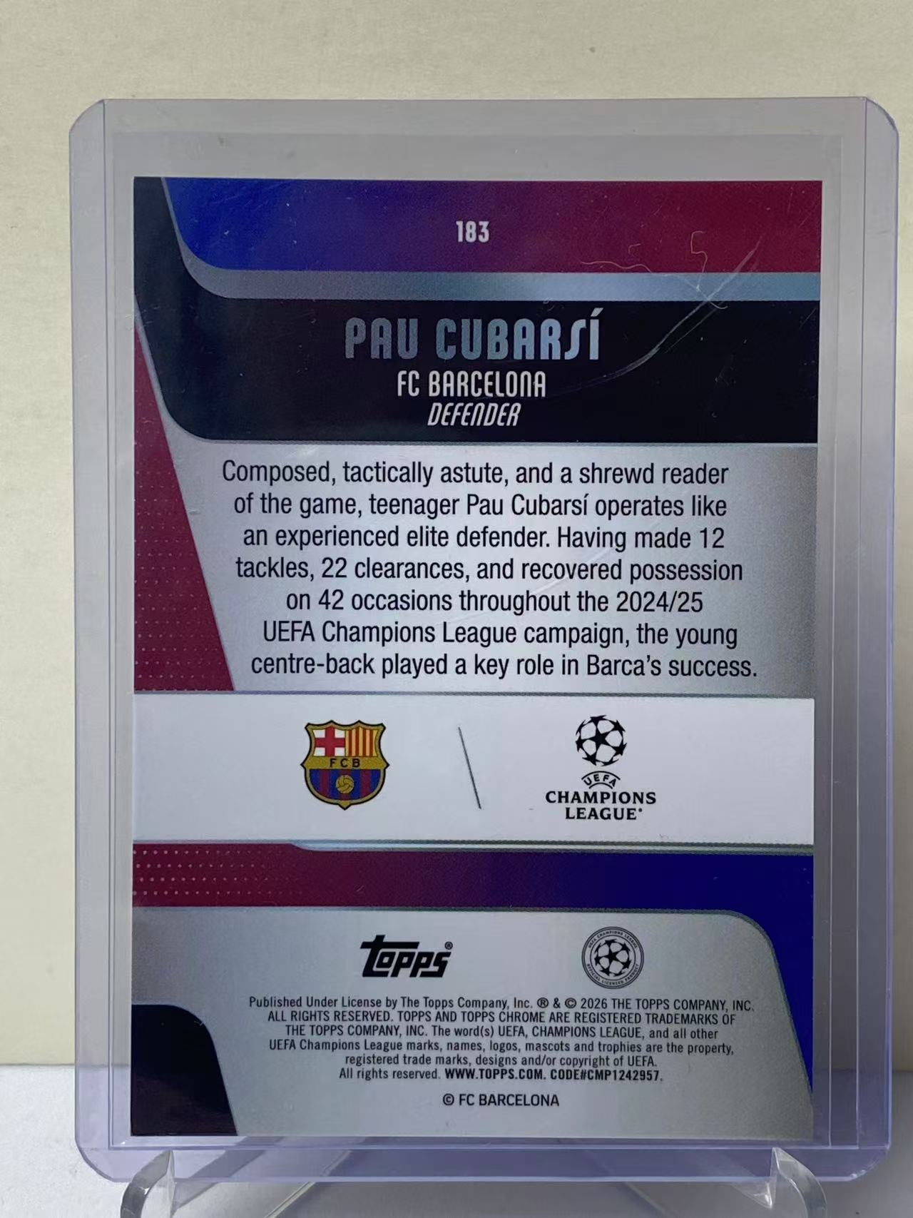 2026 Topps Chrome Pau Cubarsi 欧冠 TC 巴塞罗那 巴萨 西班牙 库巴西 紫熔岩折 21/75编 收藏必备 不保卡品 远哥
