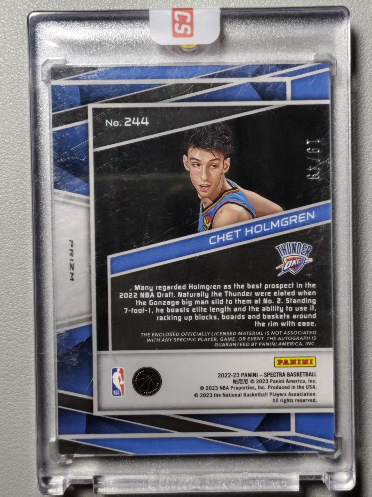 【阿泽代卖】2022-23 Panini Spectra 光谱 Chet Holmgren 雷霆 新秀 RC 切特 霍姆格伦 签字 卡签 /49编 RPA Patch 暴力切割 风车折 原封砖-硕哥