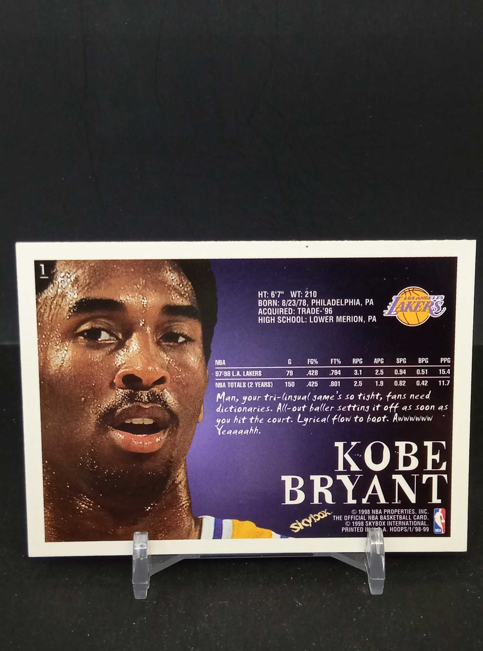 【DC拍卖】7.23CR7 98-99 Skybox Hoops Kobe Bryant 科比布莱恩特湖人经典大头普卡 #1 正反面实拍