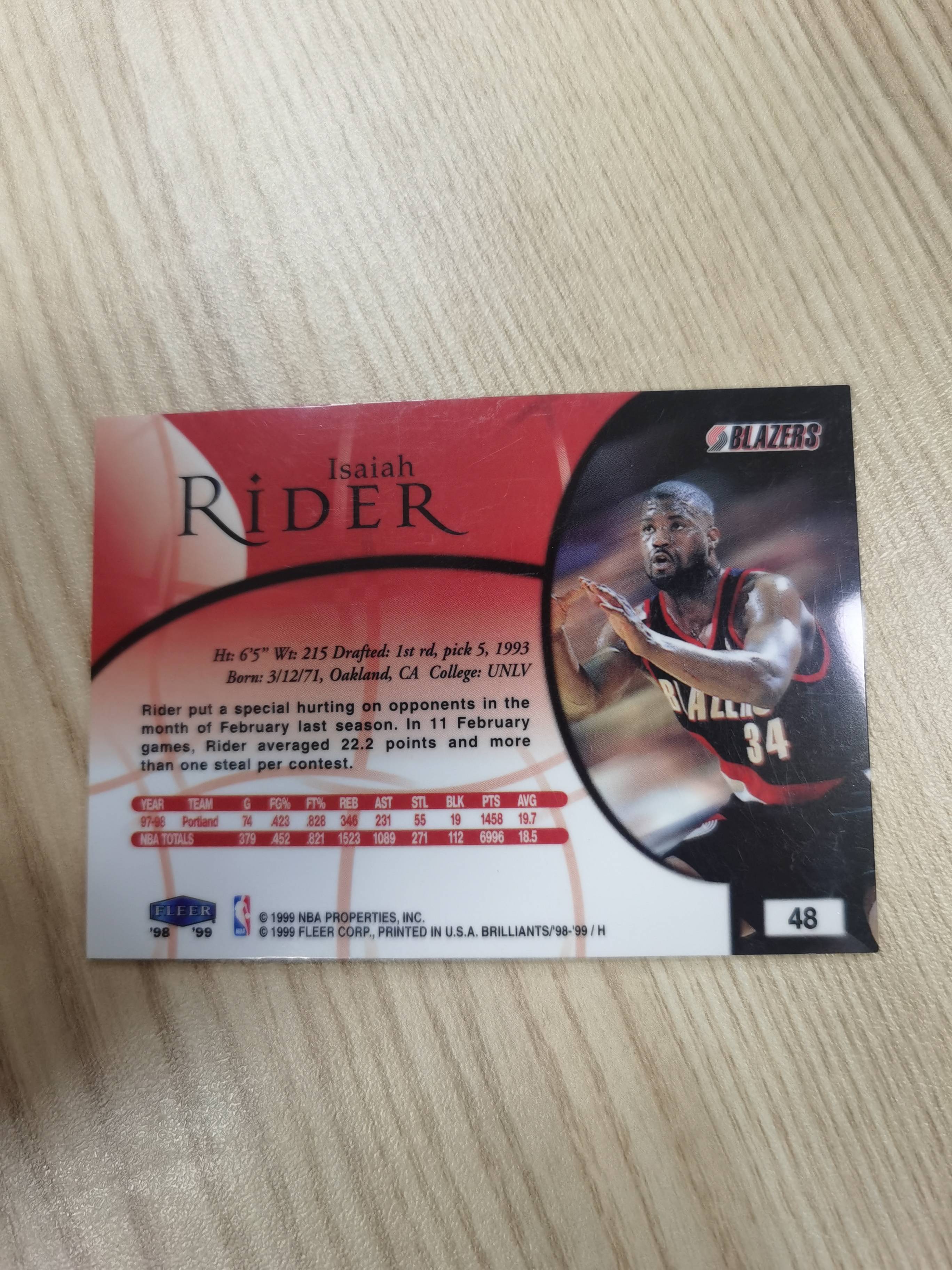 1998-99 Fleer Brilliance Isaiah Rider 1998-99 伊塞亚·莱德尔fleer brilliants94年扣篮冠军01年随科比奥尼尔拿下一冠 开拓者