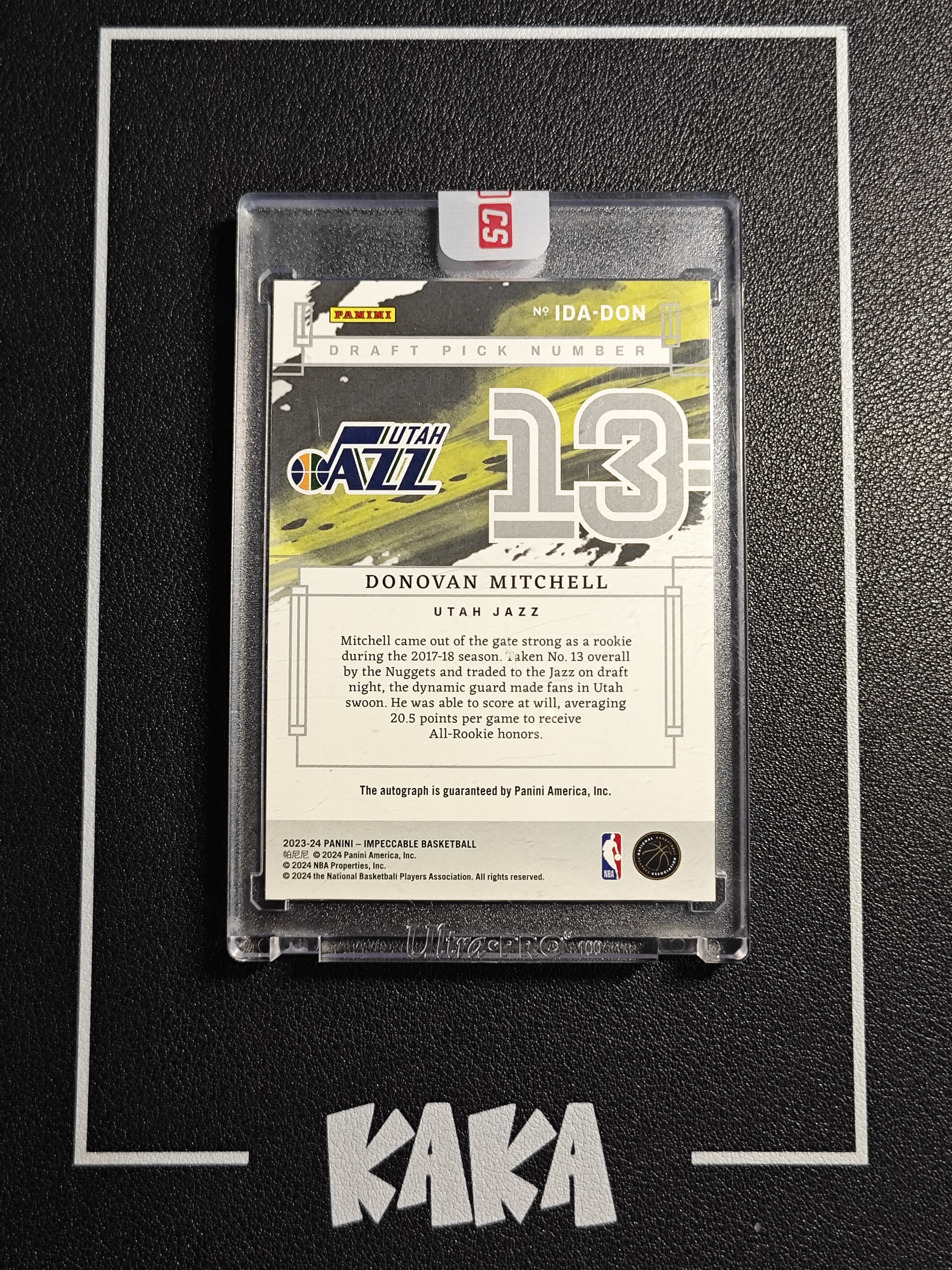 【KAKA】2023-24 Panini Impeccable Donovan Mitchell 小真金 爵士 多诺万 米切尔 卡签 13编 数据签 选秀顺位数据 签字 原封砖 Hit卡 景艺