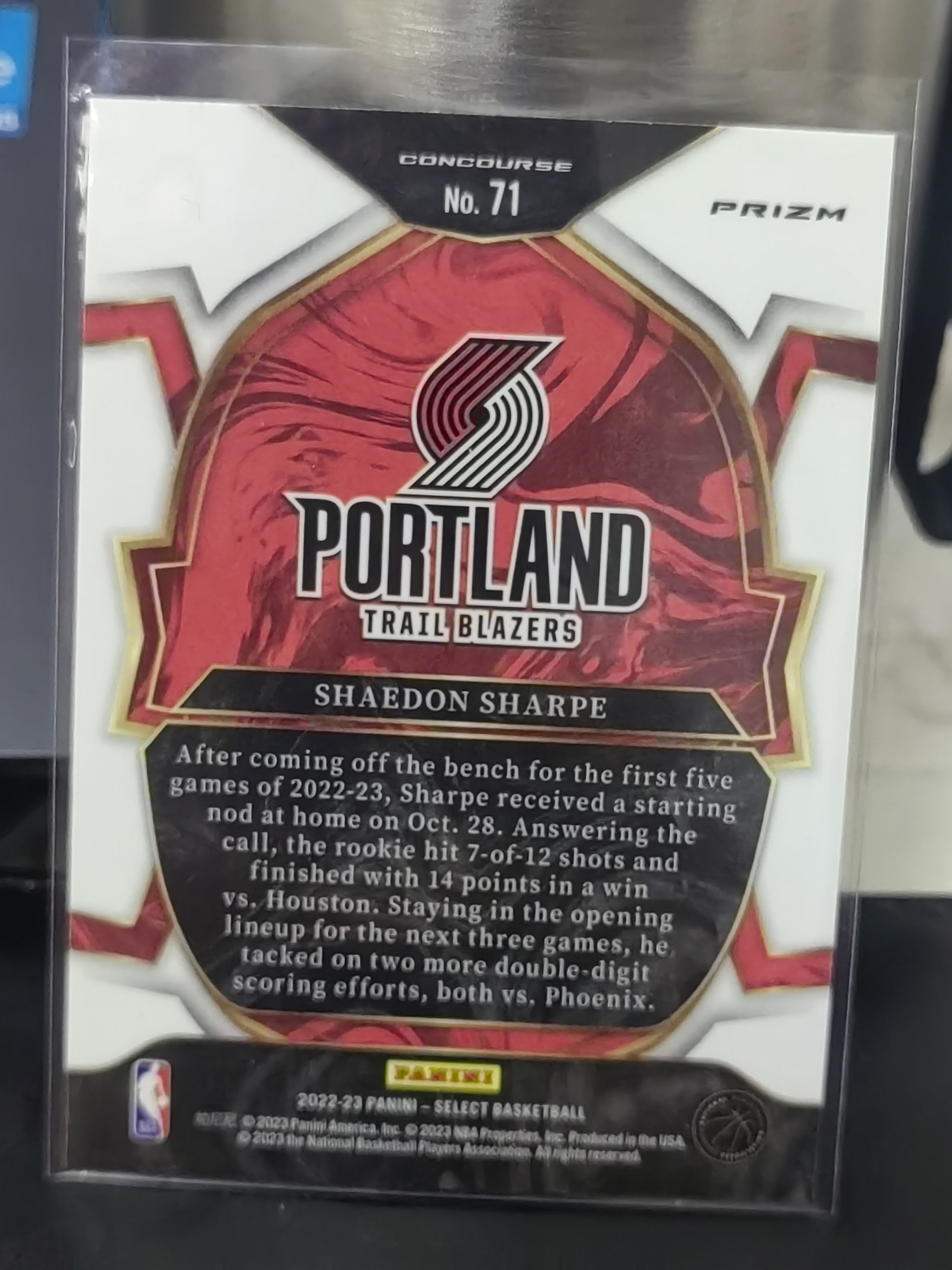 2022-23 Panini Select Shaedon Sharpe RC Select 新秀 绿碎冰 谢登 夏普 开拓者 篮 白边白角 不保卡品 卡品如图