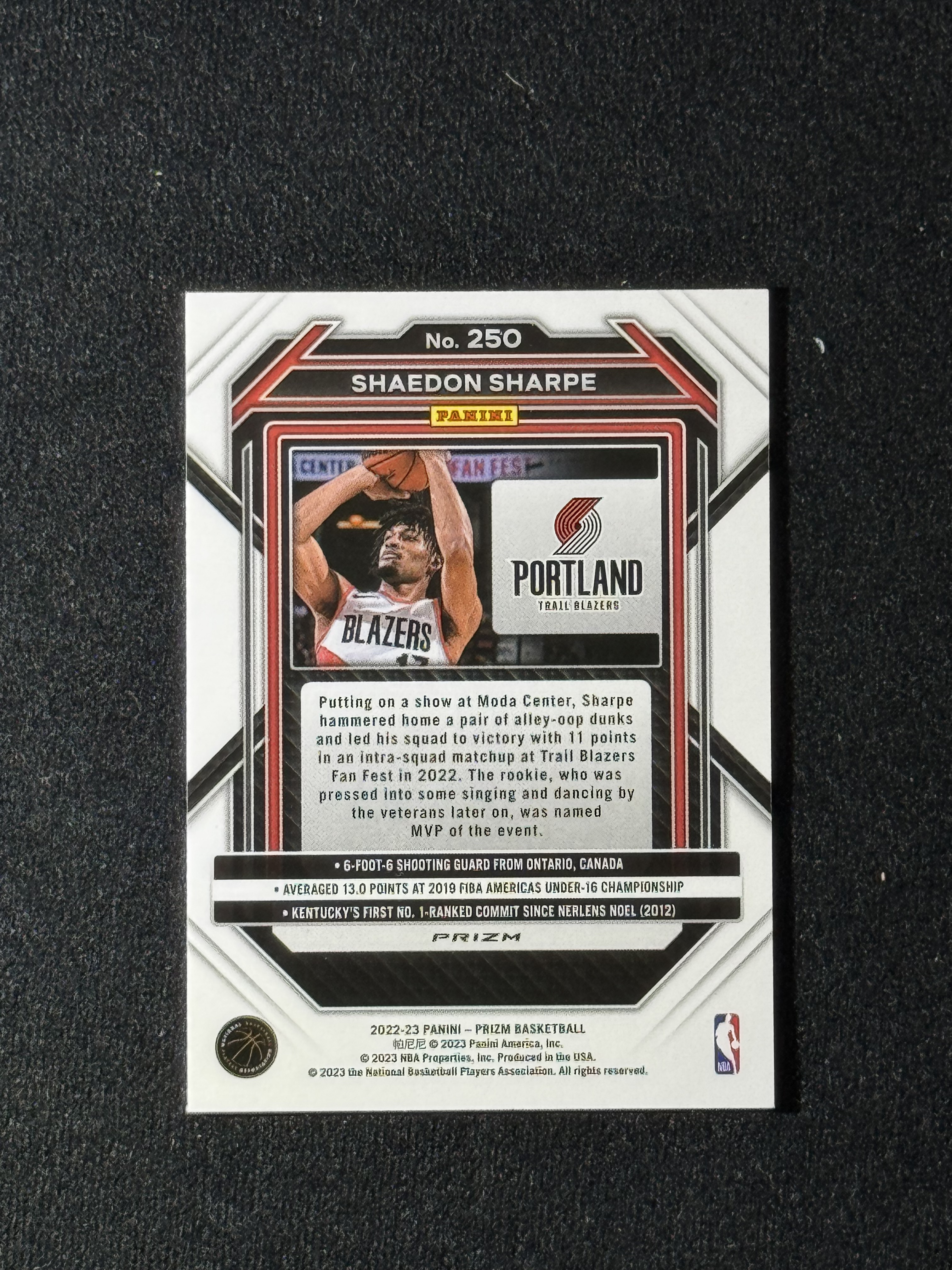 2022-23 Panini Prizm Shaedon Sharpe RC 【扎克代卖】PZ 开拓者新秀 杨瀚森队友 谢登 夏普 正银折 瑕疵如图 投资必备
