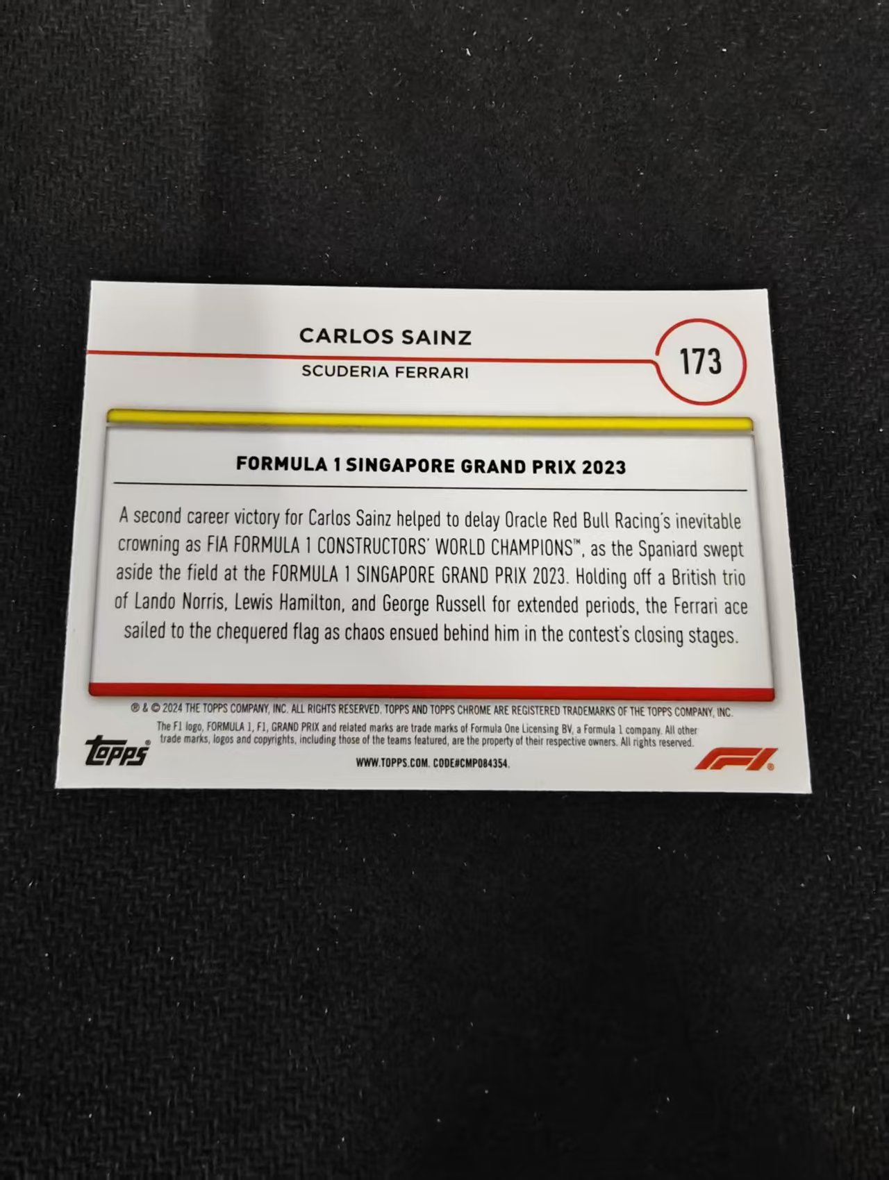 2024 Topps Chrome Carlos Sainz 卡洛斯 赛恩斯 法拉利车队 F1 划痕 边角瑕疵 #173