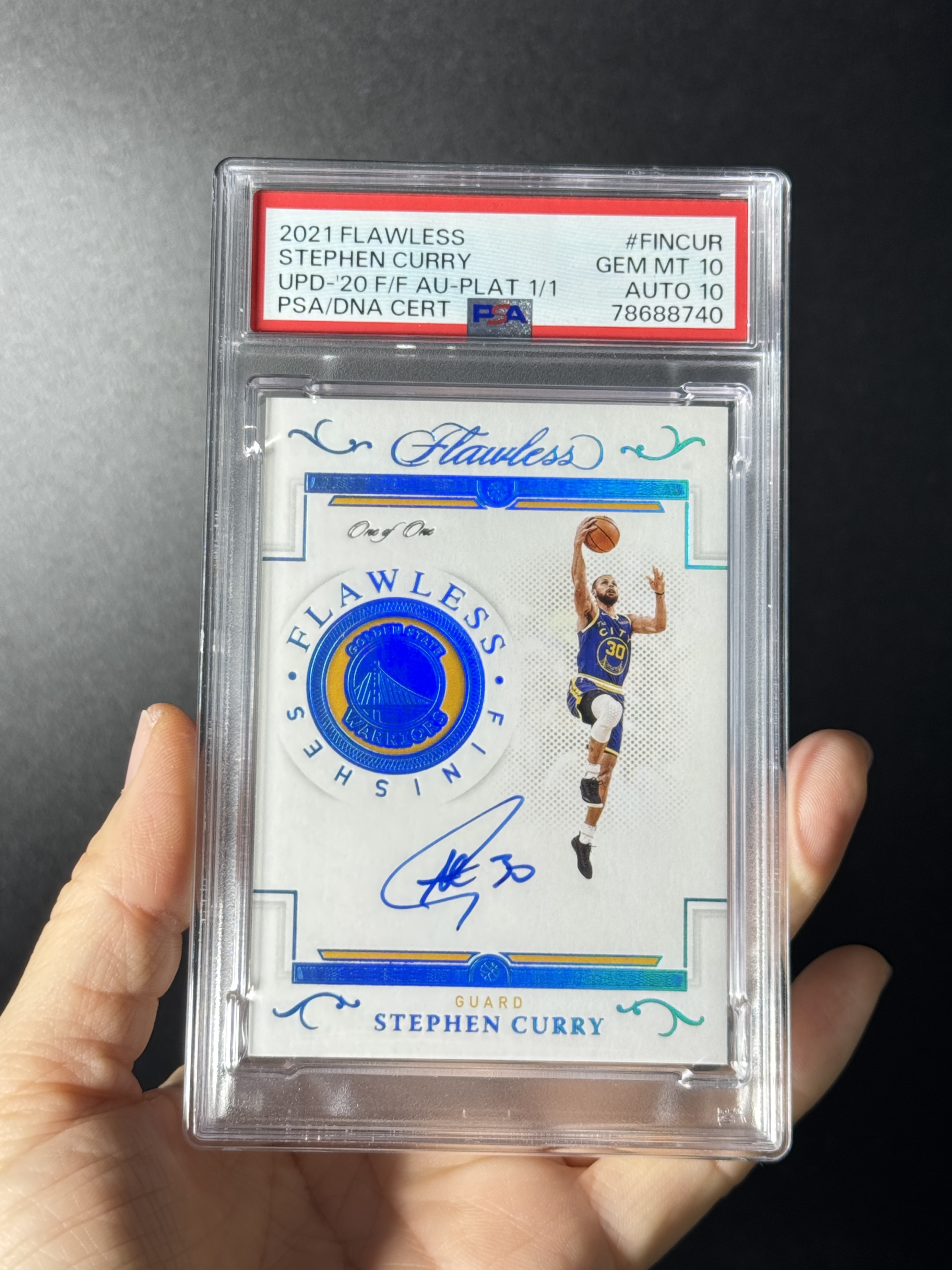 【喷子拍卖】2020-21 panini flawless Stephen Curry 手提 金州勇士 斯蒂芬 库里 绝杀 签字 一编 湖水蓝闪 卡签 1/1 1of1 finishes 大hit PSA双10分 完美品相 送订制壳 JYL