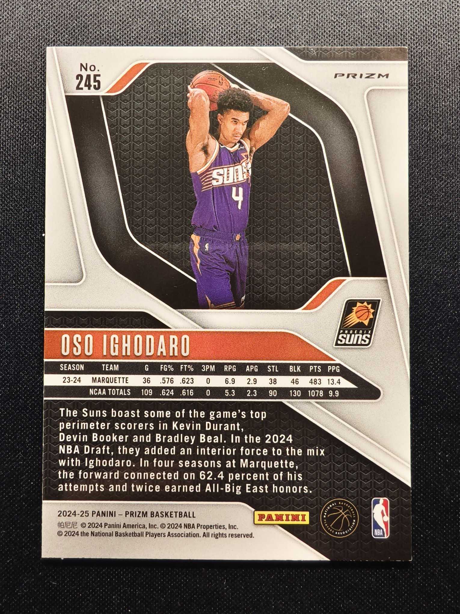 2024-25 Panini Prizm Oso Ighodaro RC pz 新秀 太阳 奥索 伊戈达罗 粉碎冰折 未来可期 卡品如图 专收投资凑套