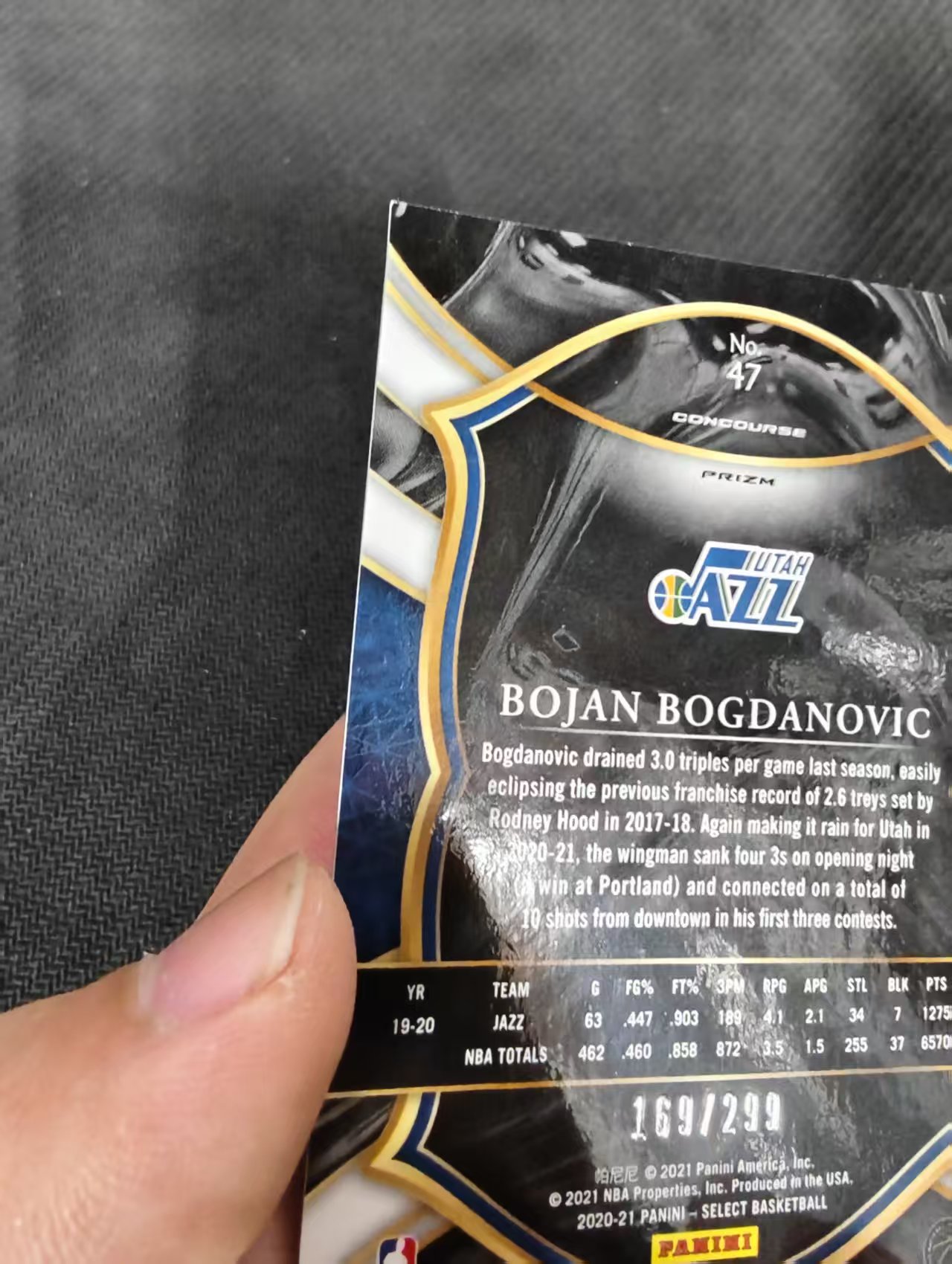 【汽水拍卖】2020-21 Panini Select Bojan Bogdanovic 博扬 博格达诺维奇 爵士 蓝折 299编 瑕疵如图