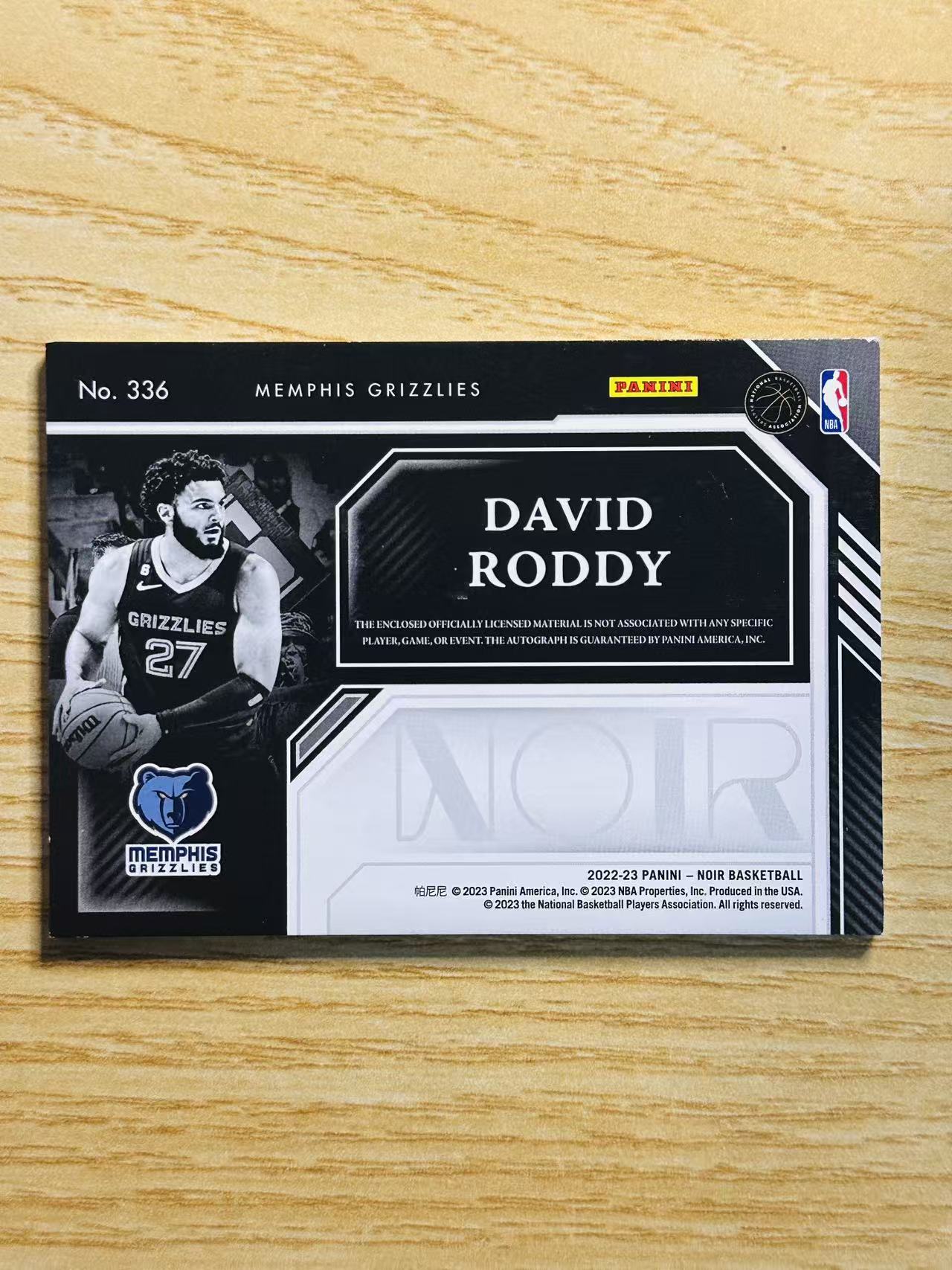 2022-23 Panini Noir David Roddy 嘿嘿代卖 诺尔 大卫 罗迪 新秀 RC 签字 卡签 RPA 99编 灰熊 实卡精美 收藏必备