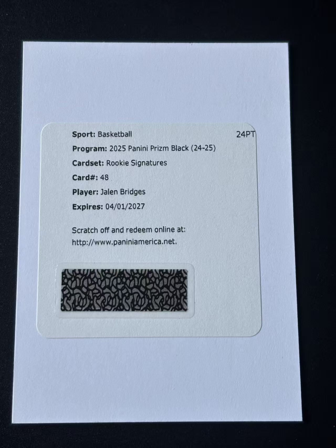 2024-25 Panini Prizm jalen bridges RC PZ 太阳 新秀 杰伦 布里奇斯 RC 正 base 签字 不累计 只发卡