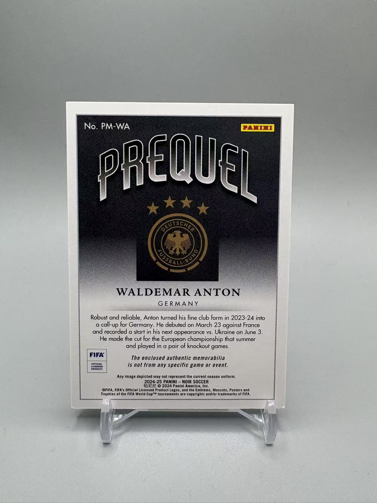 2024-25 Panini Noir anton 【灰灰代拍】全新 足球 诺尔 瓦尔德马尔 安东 /85编 球衣 物料 切割 德国 随无