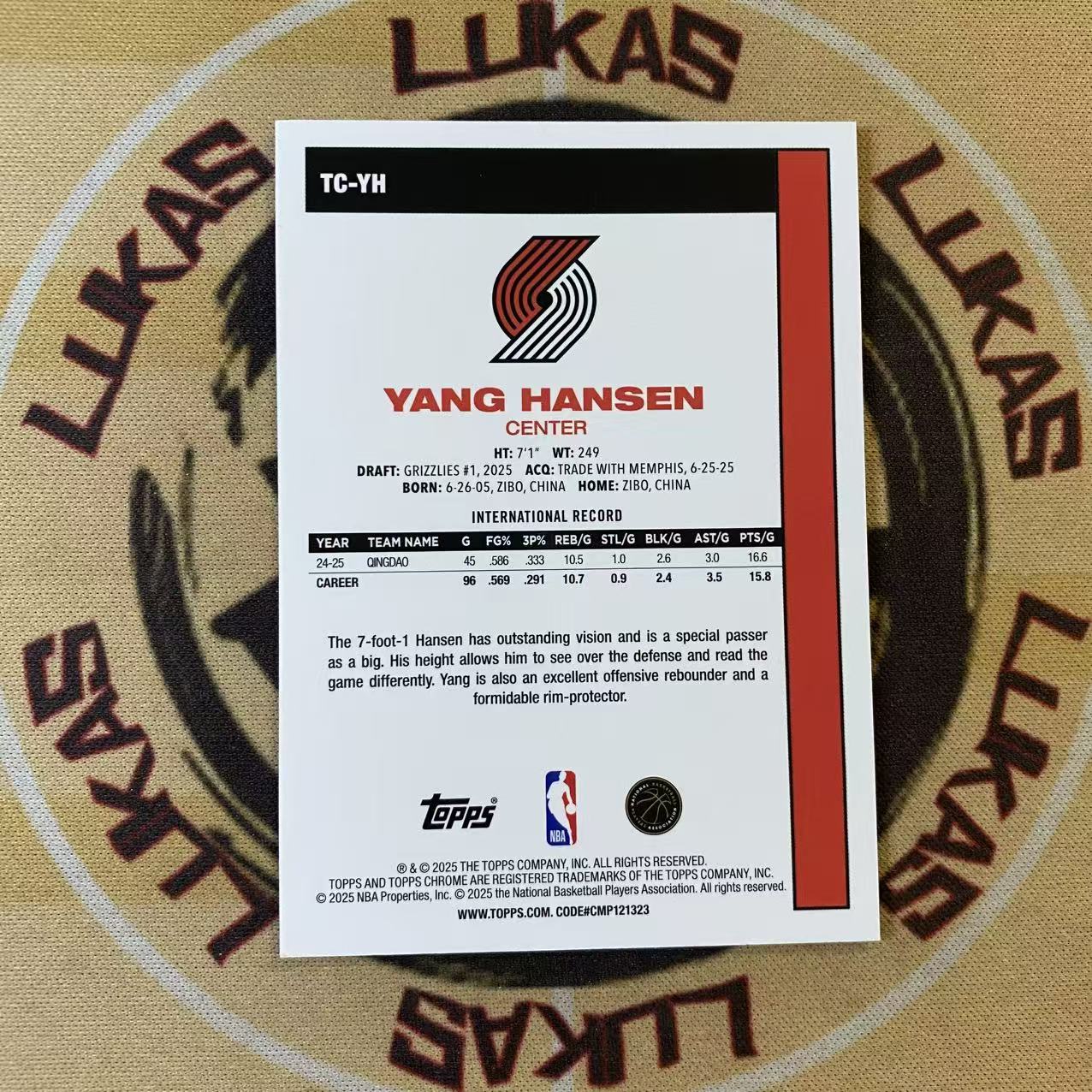 撸卡厮 Lukas 2025 Topps 开拓者 潜力新秀 中国之光 杨翰森 新秀 chrome 插放 mojo折 新秀折 2(青)