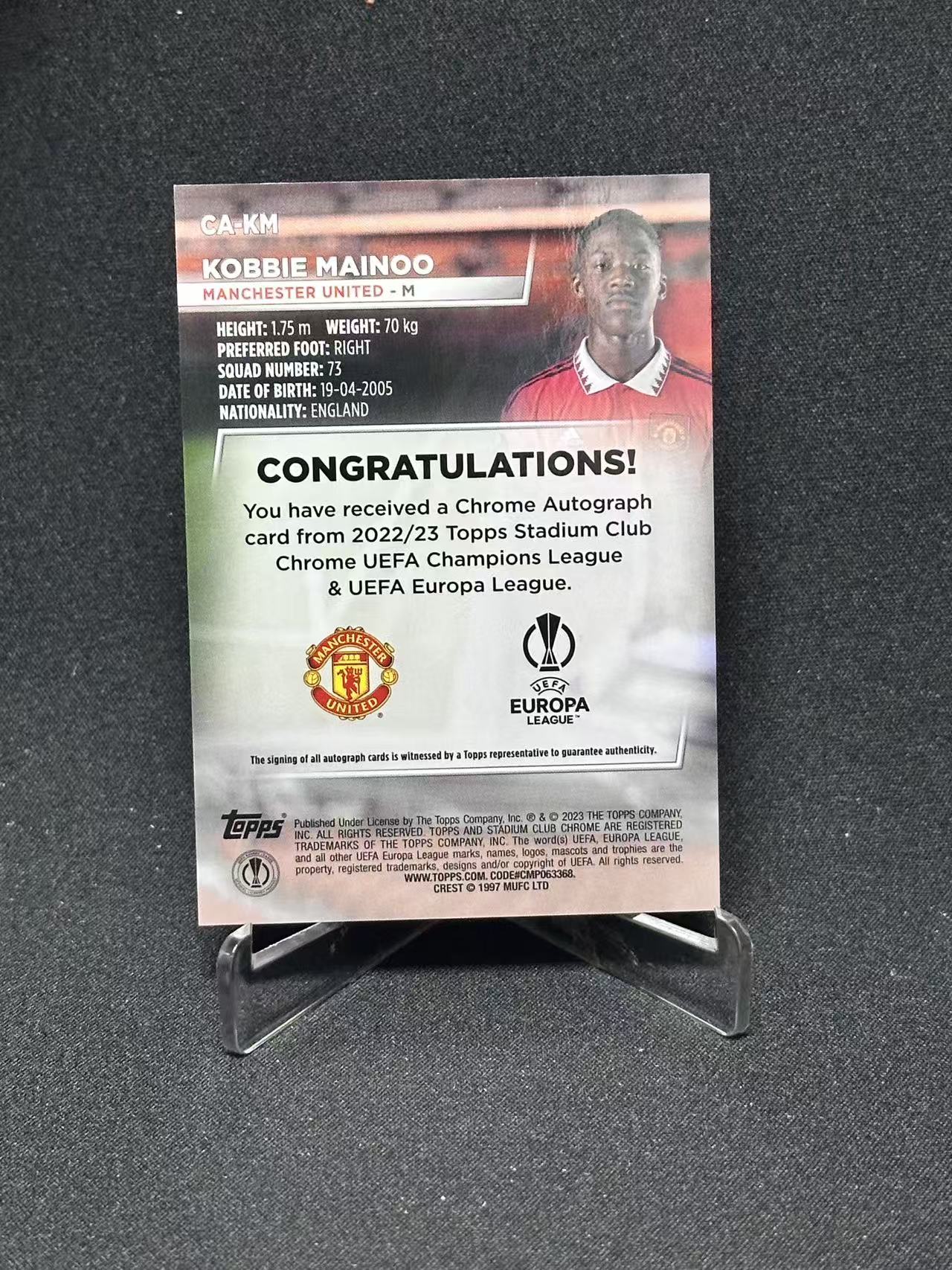 2023 Topps Stadium Club Chrome Kobbie Mainoo RC 【哆哆卡社】科比·梅努 签字 新秀 曼联 欧联中场 卡品如图