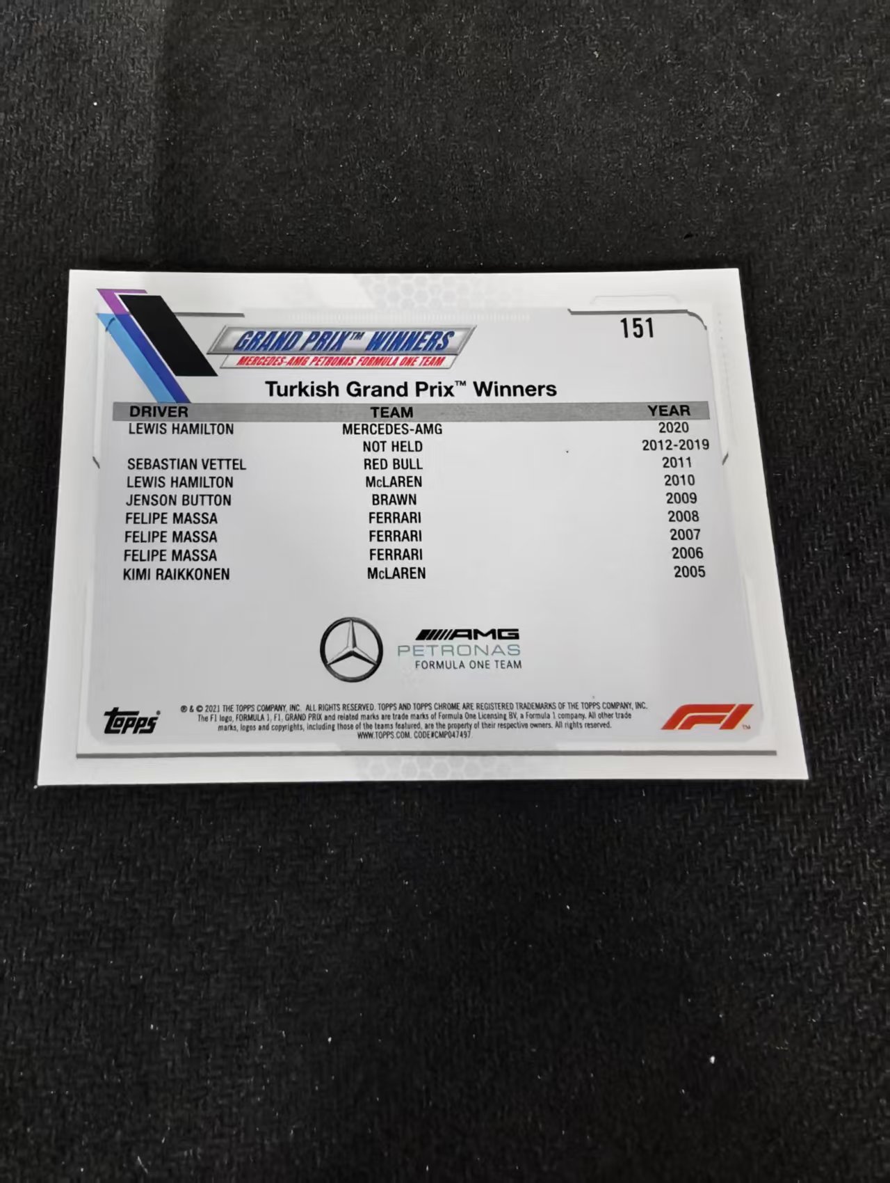2021 Topps Chrome Lewis Hamilton F1 梅赛德斯奔驰车队 刘易斯 汉密尔顿 划痕 边角瑕疵 #151