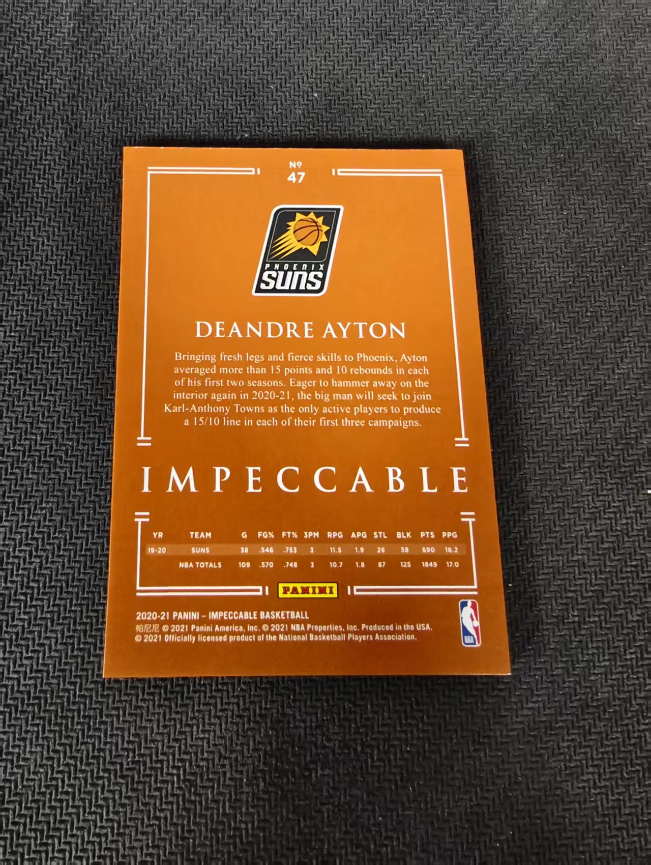 【可合并,不累计】2020-21 Panini Impeccable Deandre Ayton 小真金 太阳 德安德烈艾顿 顿宝 75编