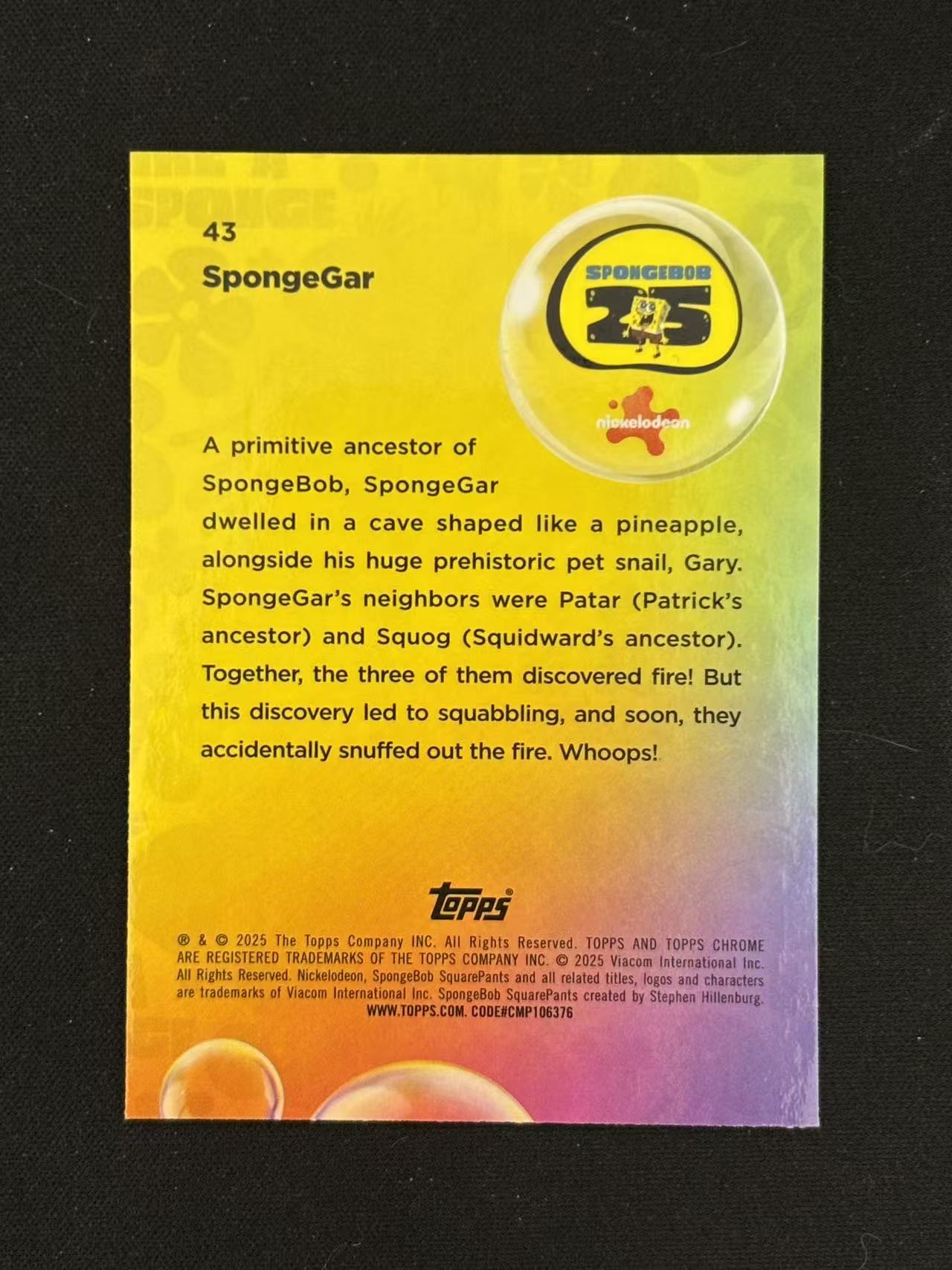 2025 Topps SpongeBob SquarePants SpongeGar Chrome 海绵宝宝25周年 原始海绵 海洋折 /199编 - 果汁