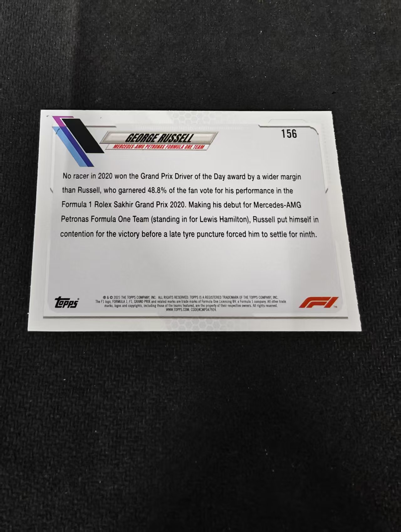2021 Topps Chrome George Russell F1 威廉姆斯车队 乔治 拉塞尔 划痕 边角瑕疵 @156