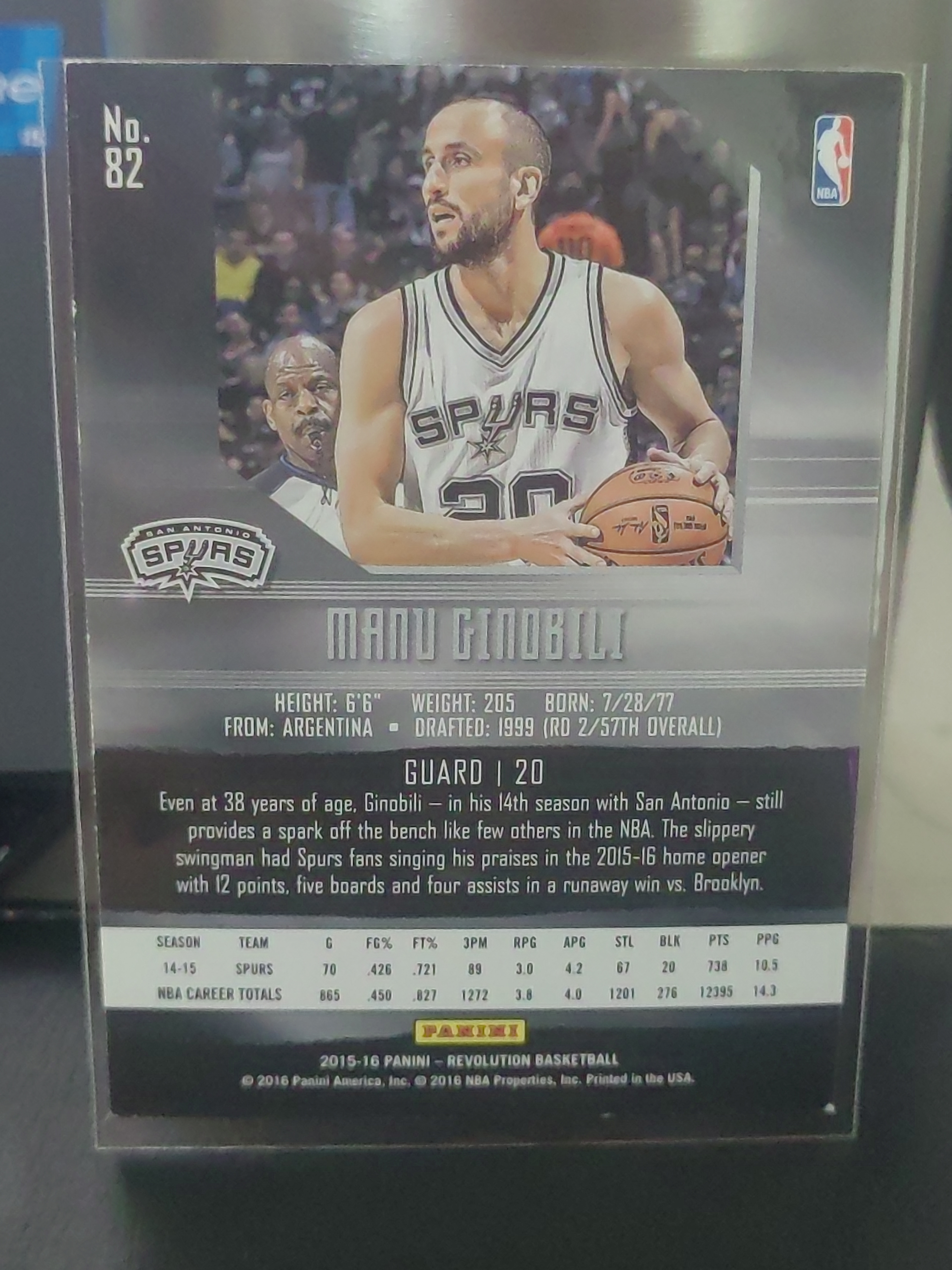 2015-16 Panini Revolution Manu Ginobili 革命 马努 吉诺比利 妖刀 篮 白边白角 不保卡品 卡品如图