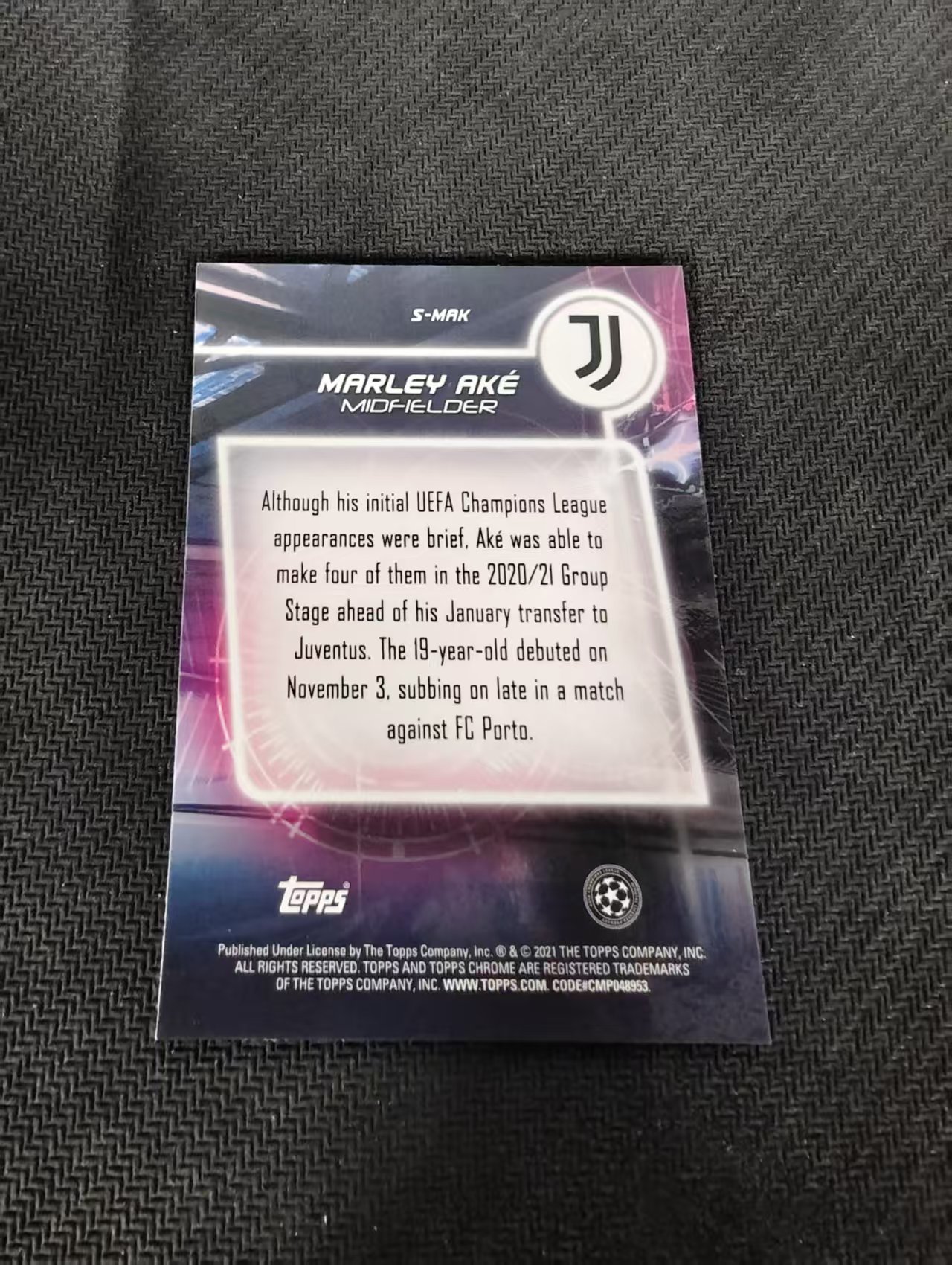 【可合并,不累计】2021 Topps Chrome Marley Ake RC 尤文图斯 阿克 新秀 欧冠 银折 划痕 边角瑕疵