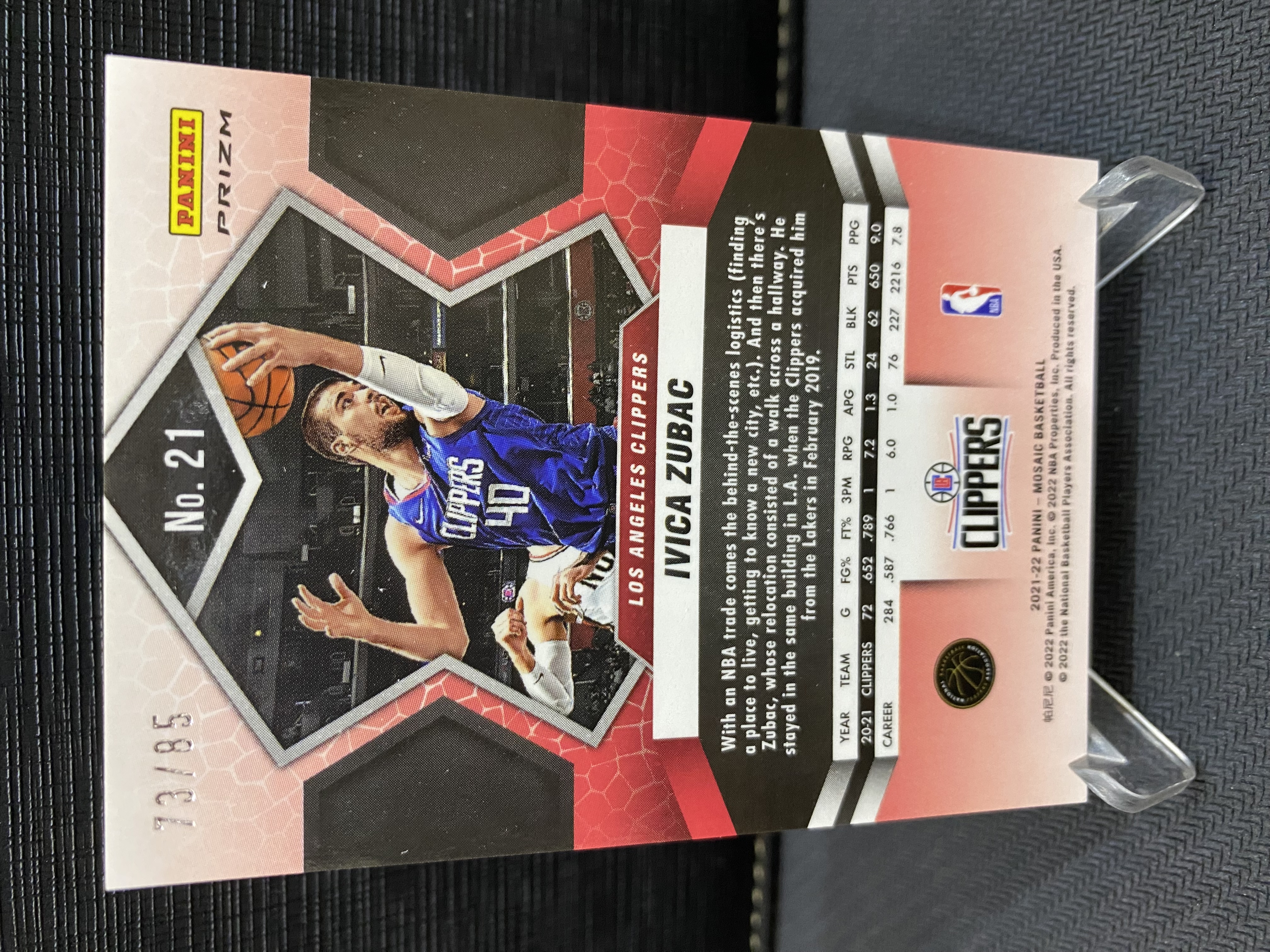 2021-22 Panini Mosaic Ivica Zubac 马赛克 快船 祖巴茨 折射 蓝泡泡折 85编 收藏必备 卡品如图 -老道-【乌苏拍卖】