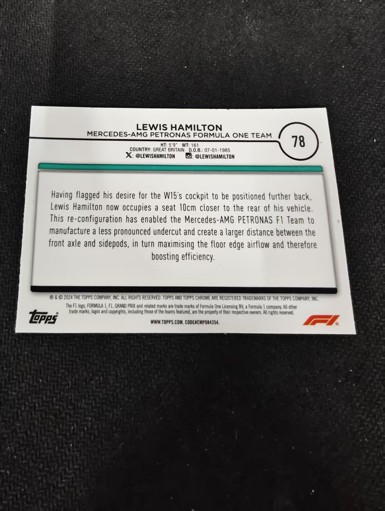 2024 Topps Chrome F1 Lewis Hamilton 刘易斯 汉密尔顿 奔驰AMG车队 老汉 划痕 边角瑕疵 #78