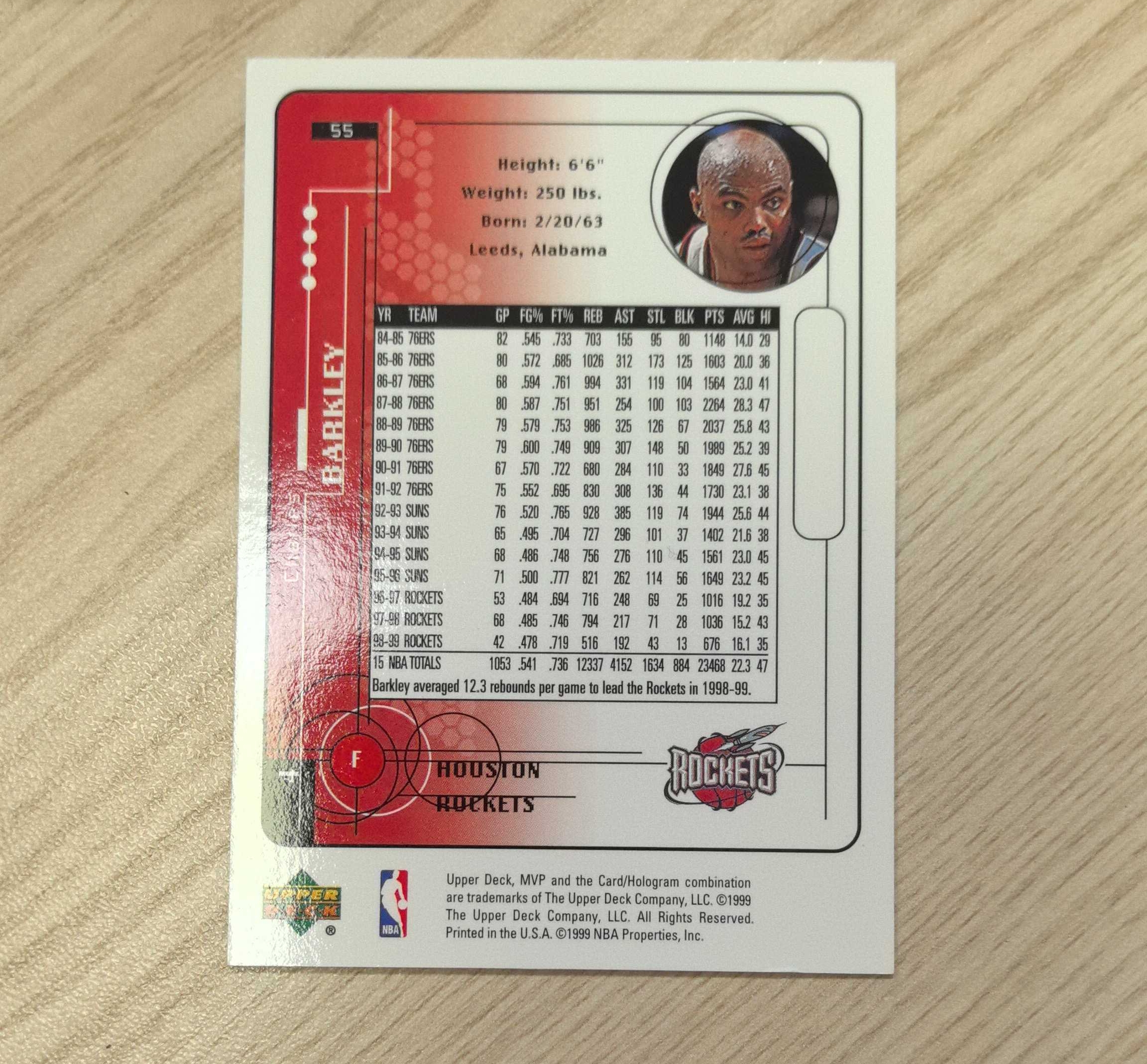 1999-00 Upper Deck MVP Charles Barkley 查尔斯·巴克利 飞猪 UD 50大 75大 名人堂 11届全明星 MVP 篮板王 2届奥运金牌 76人、太阳、火箭名宿