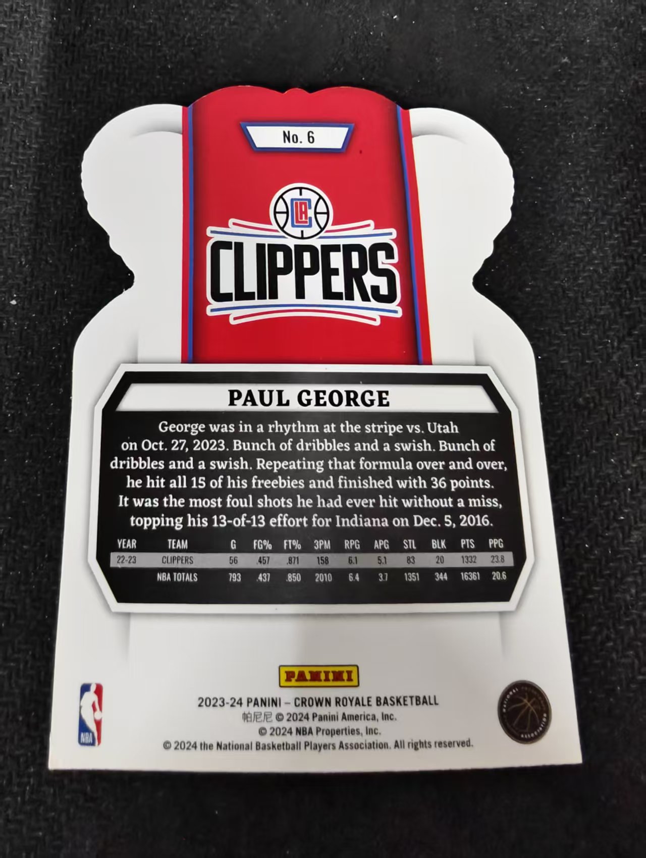 2023-24 panini Crown Royale Paul George 快船 泡椒 保罗 乔治 皇冠 异形 划痕 边角瑕疵 #6