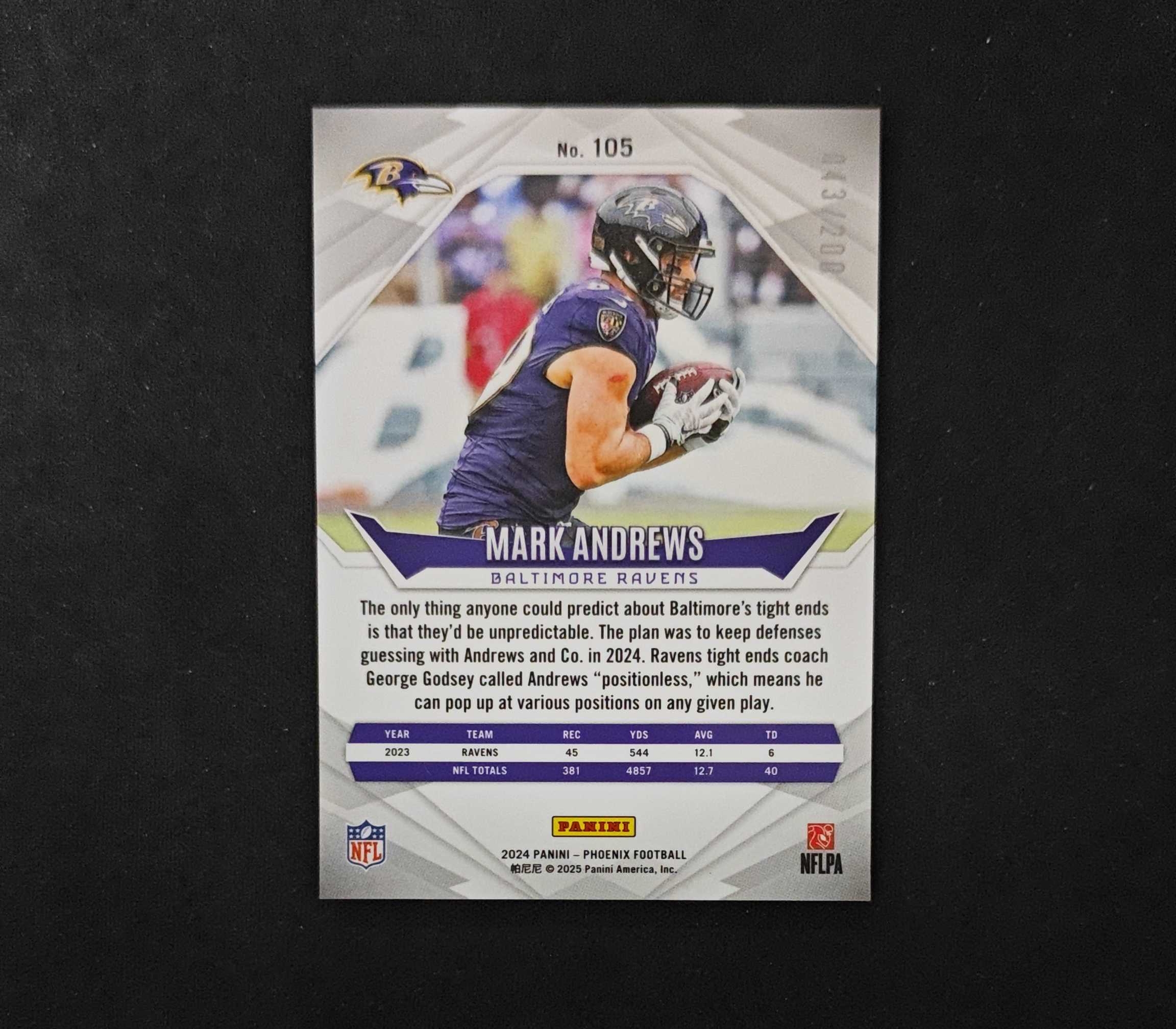 2024 Panini Phoenix Mark Andrews 【SC拍卖】橄榄球 凤凰 乌鸦 马克安德鲁斯 43/200编 脉冲折 收藏必备(mo白先生)