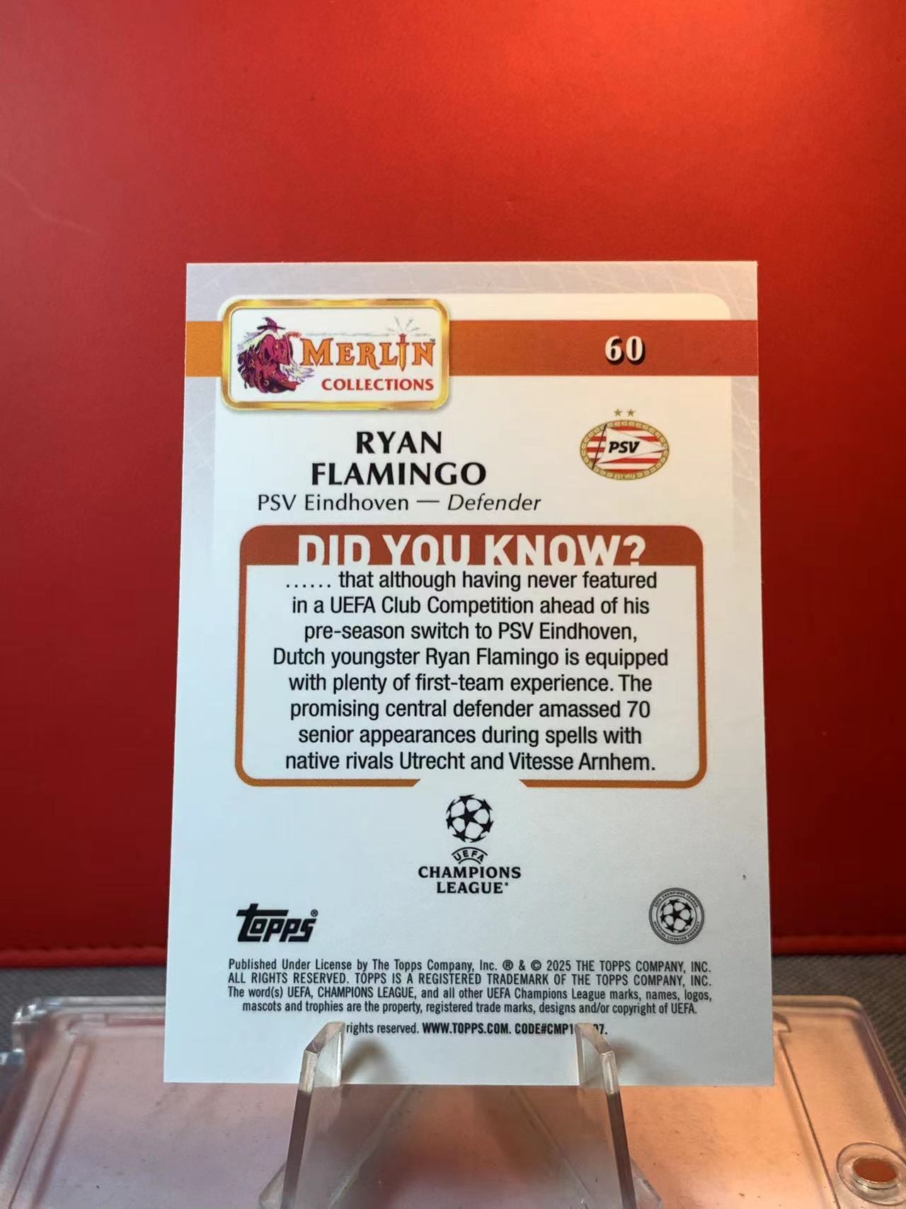 (詹叔代拍)2025 Topps merlin Ryan Flamingo 梅林 埃因霍温 瑞安 弗拉明戈 蓝折 130/150编 折射 卡品如图 顺丰寄付 泰山
