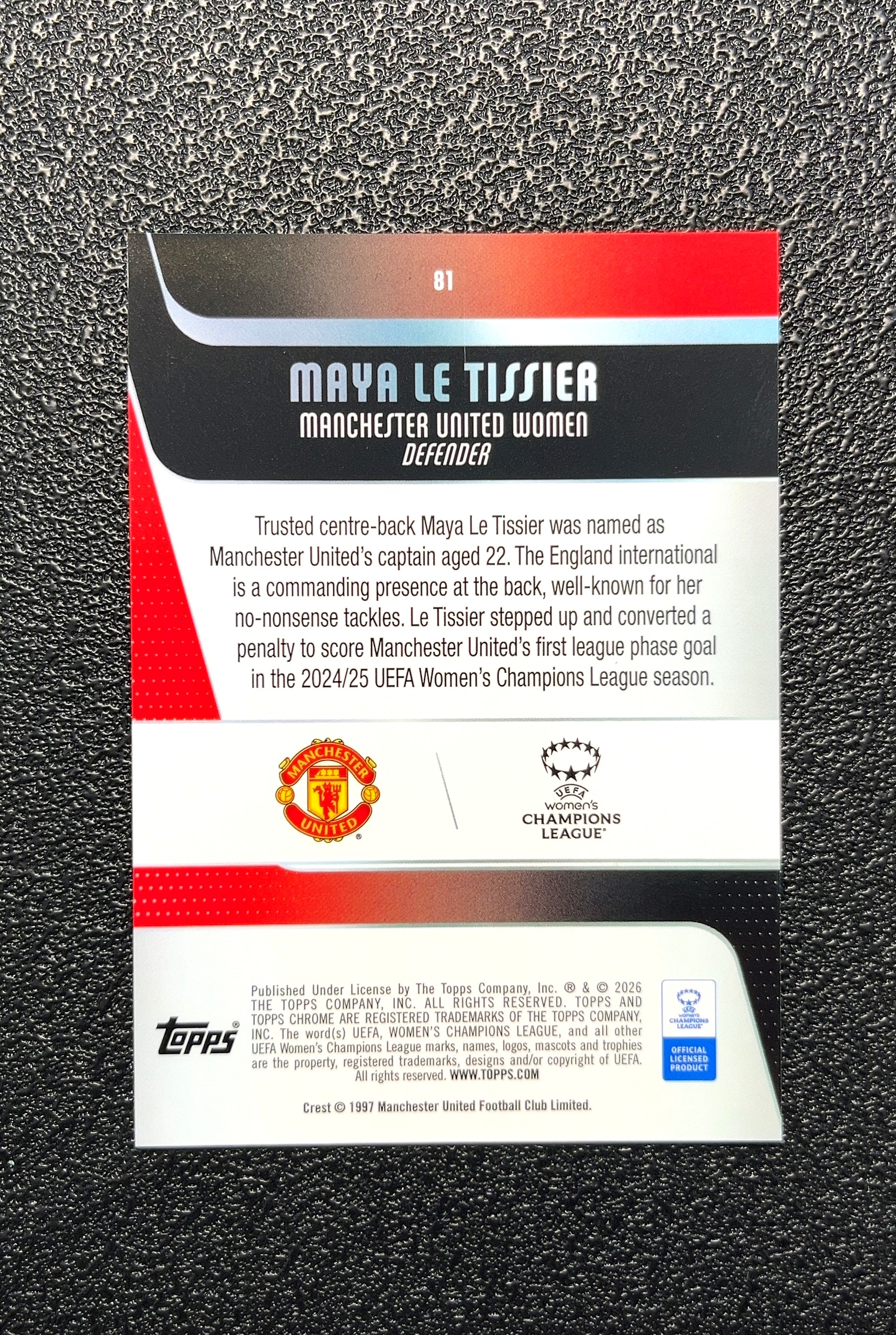 【岛屿拍卖】2025 Topps Chrome Maya Le Tissier 玛雅·勒蒂希尔 卡品如图 高价值 #81 Manchester United Women 曼联女足 0002#118