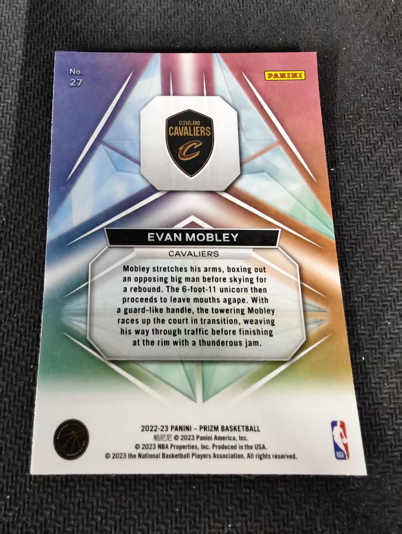 【可合并,不累计】2022-23 Panini Prizm Evan Mobley 埃文 莫布利 骑士 棱镜特卡 PZ 不保卡品 介意勿拍 #27