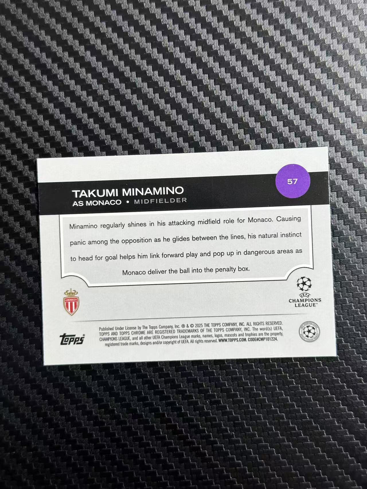 2025 Topps chrome Takumi Minamino 南野拓实 摩纳哥 62/75编 欧冠 紫折 卡品如图 拍前看描述