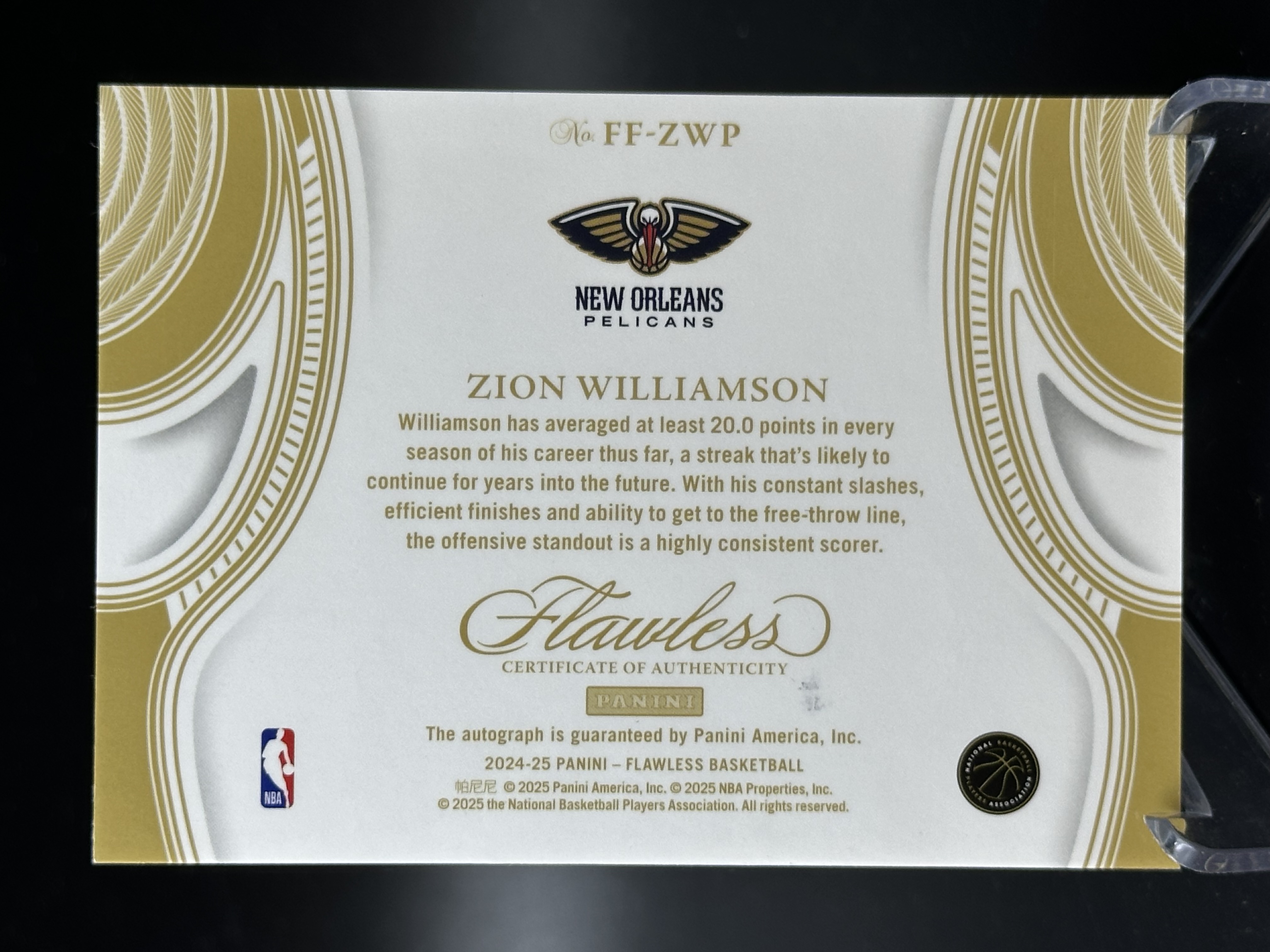 2024-25 Panini Flawless Zion Williamson 【小黄拍卖】手提 锡安 威廉姆斯 鹈鹕 绝杀 绿平行 4/5编 超低编「汉堡王」