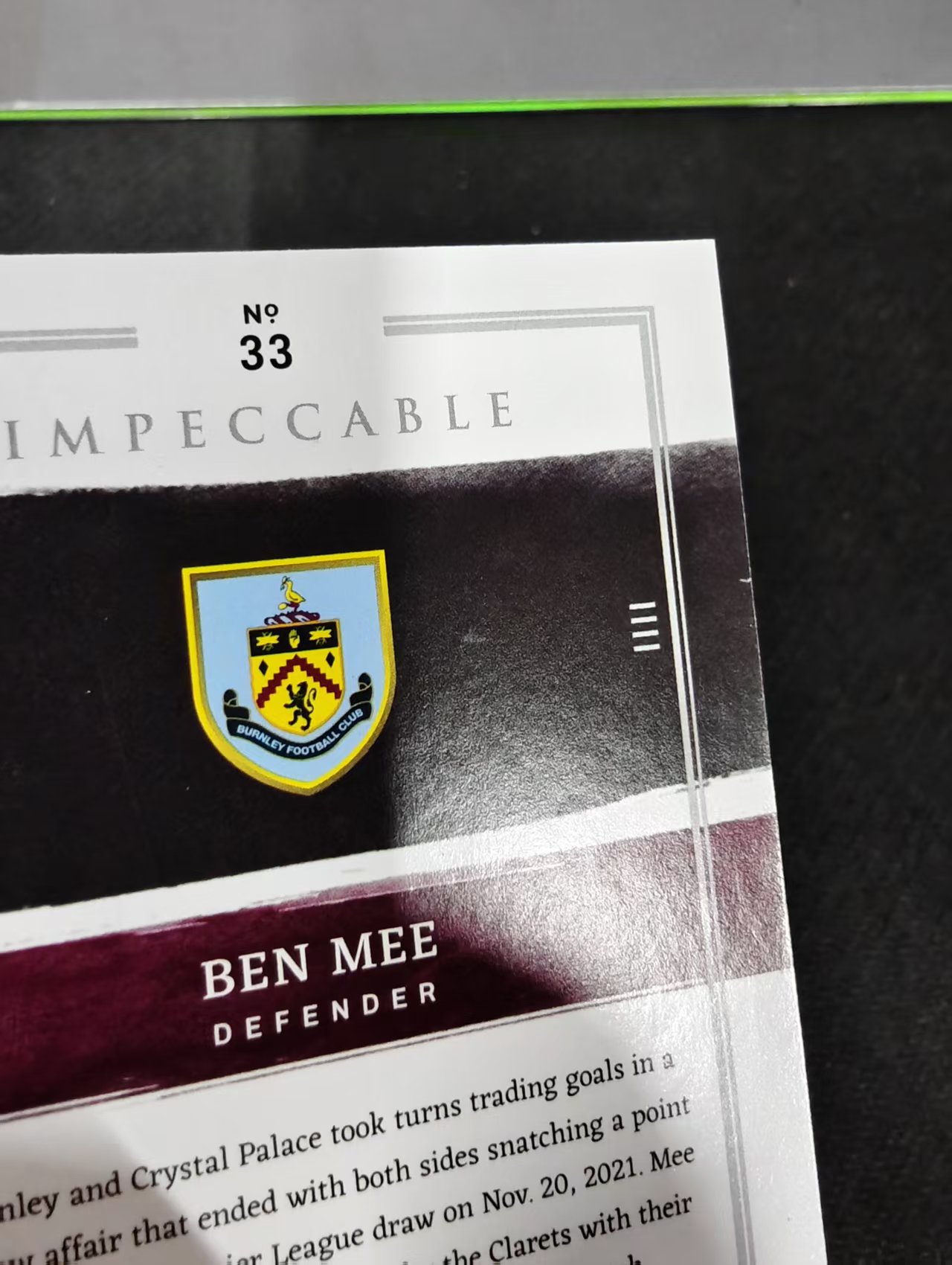 2021-22 Panini Impeccable 小真金 Ben Mee 本米 伯恩利 英超 55编 瑕疵如图