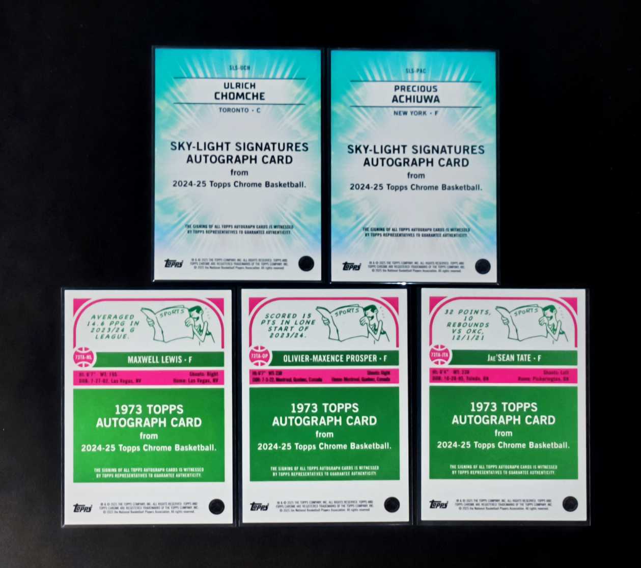 2025 Topps Chrome Jae'Sean Tate 杰肖恩-泰特 乌尔里希-乔姆切 普罗斯珀 普雷舍斯-阿丘瓦 马克斯韦尔-刘易斯 紫格子折 签字 贴签 5张lot 打包 实卡很美