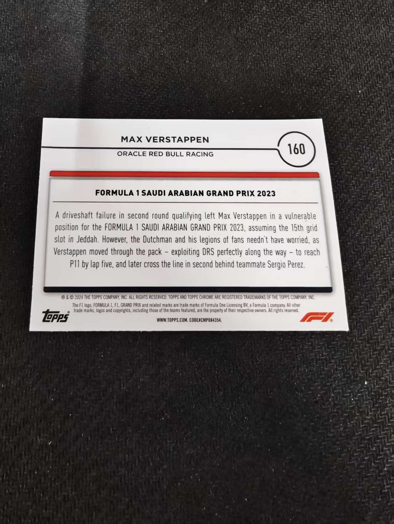 2024 Topps Chrome F1 Max Verstappen 维斯塔潘 红牛 划痕 边角瑕疵 #160