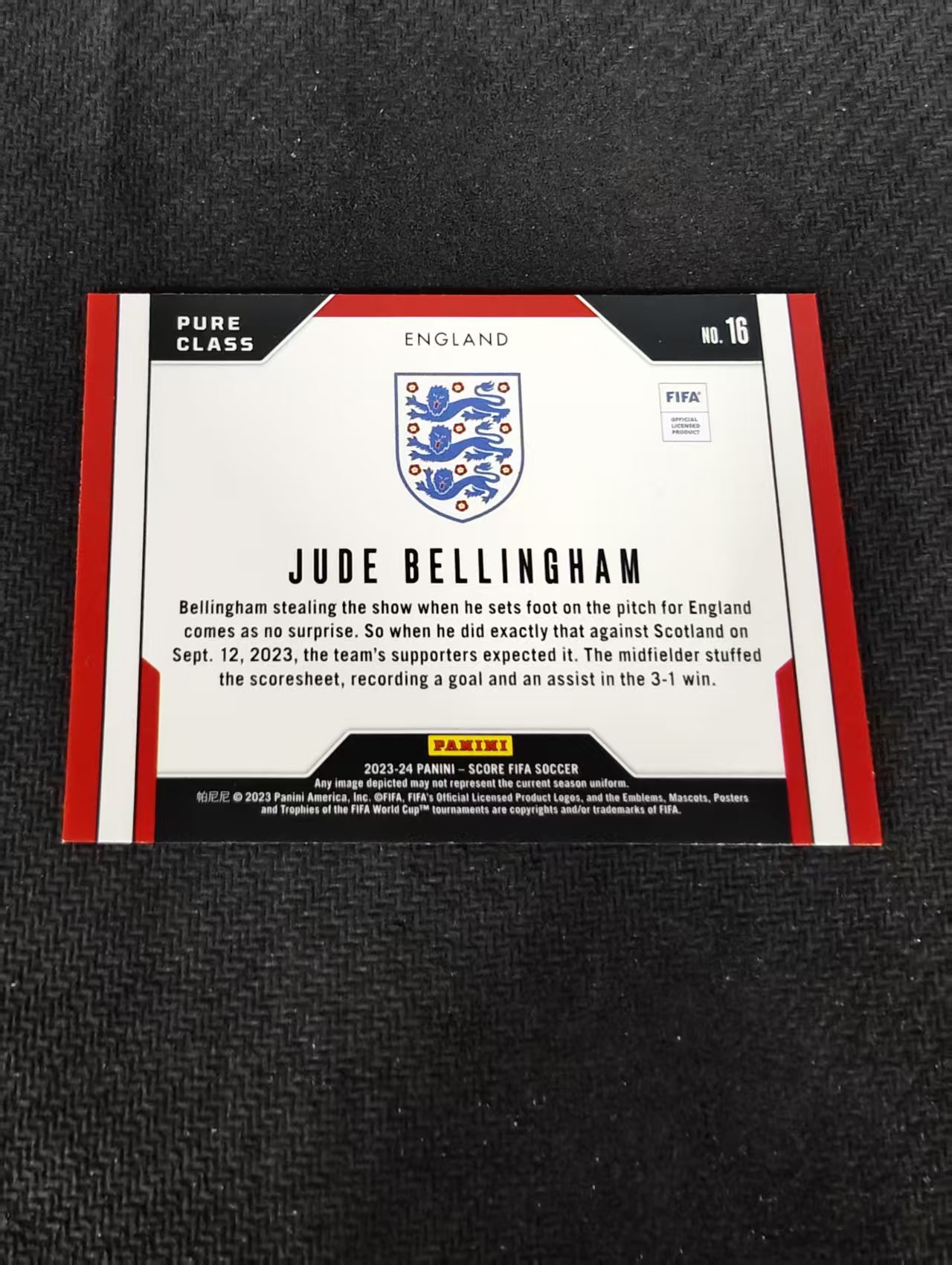 【可合并,不累计】2023-24 Panini Score Jude Bellingham 多特蒙德 贝林厄姆 FIFA 特卡 划痕 边角瑕疵 #16