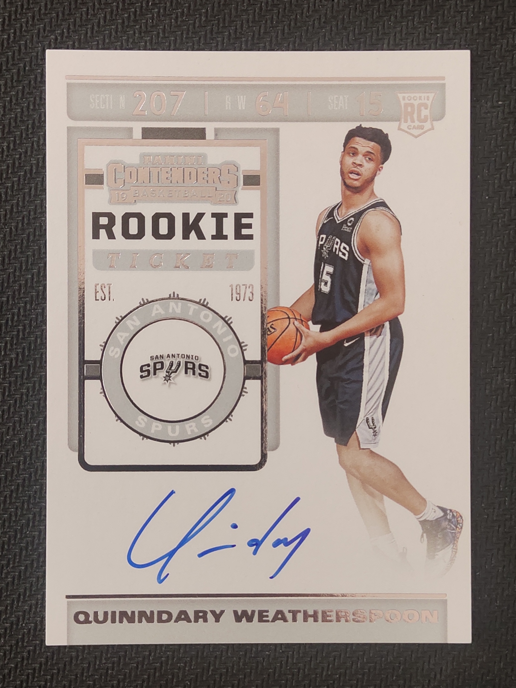 2019-20 Panini Contenders Quinndary Weatherspoon RC 奎因达里 韦瑟斯庞 马刺 新秀 球票 签字 卡签 CBA青岛名宿 杨瀚森同事 瑕疵如图