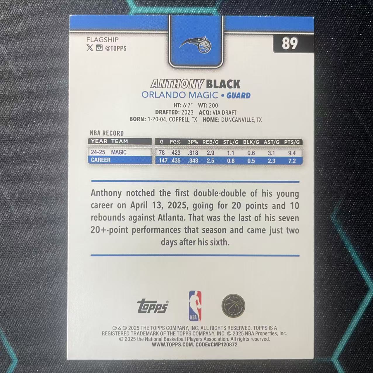 2025 Topps Flagship Anthony Black 【阿福代卖】 安东尼 布莱克 魔术 铜平行 2025编 年份编 收藏必备 (行行行)