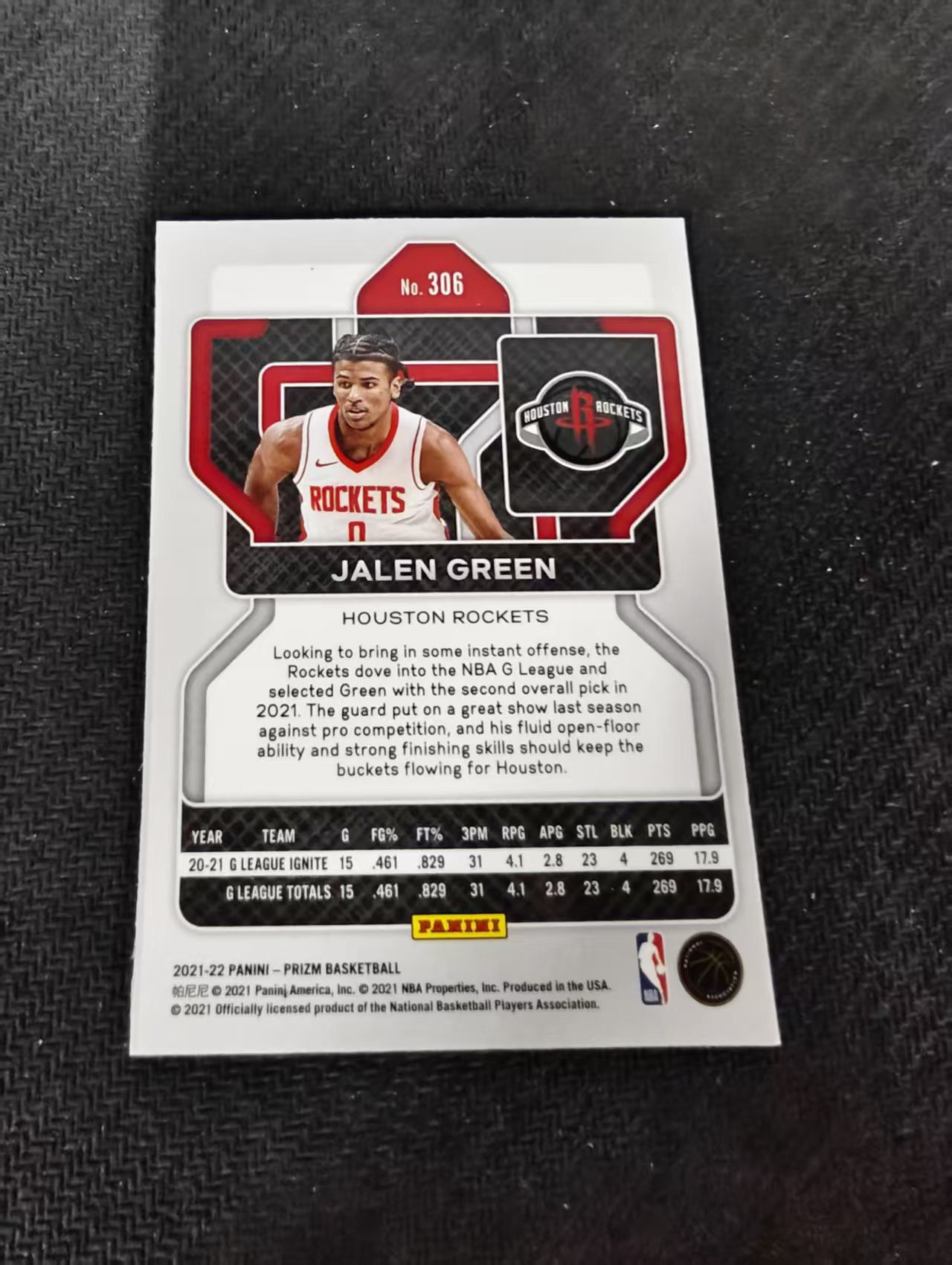 【可合并,不累计】2021-22 Panini Prizm Jalen Green RC 杰伦 格林 火箭队 RC新秀 pz 划痕 边角瑕疵 #306