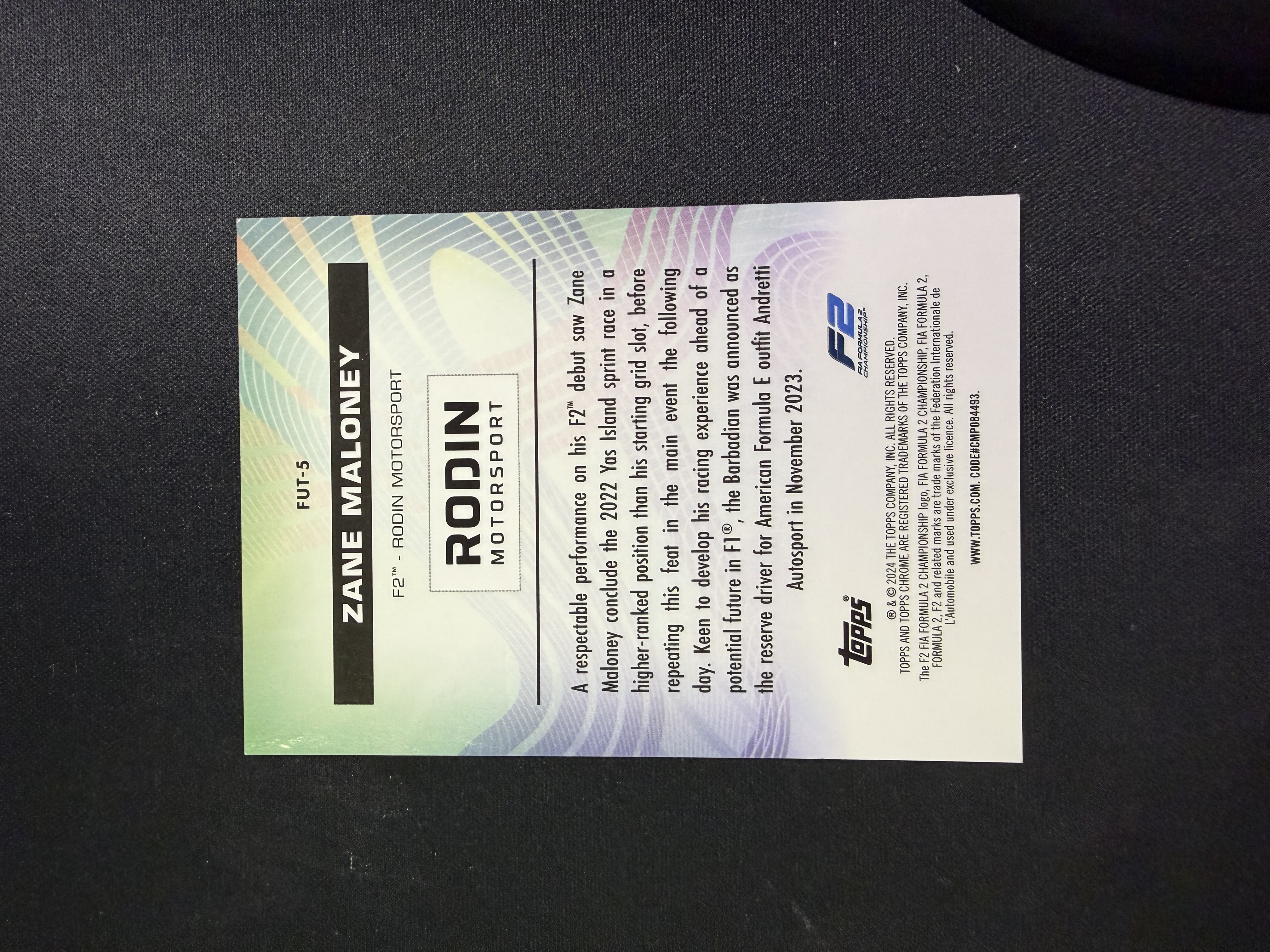 2024 Topps Chrome ZANE MALONEY 赞恩 马诺尼 F2 FUYURO 车手特卡 定妆照 银折 折射 大比例 SSP PPP