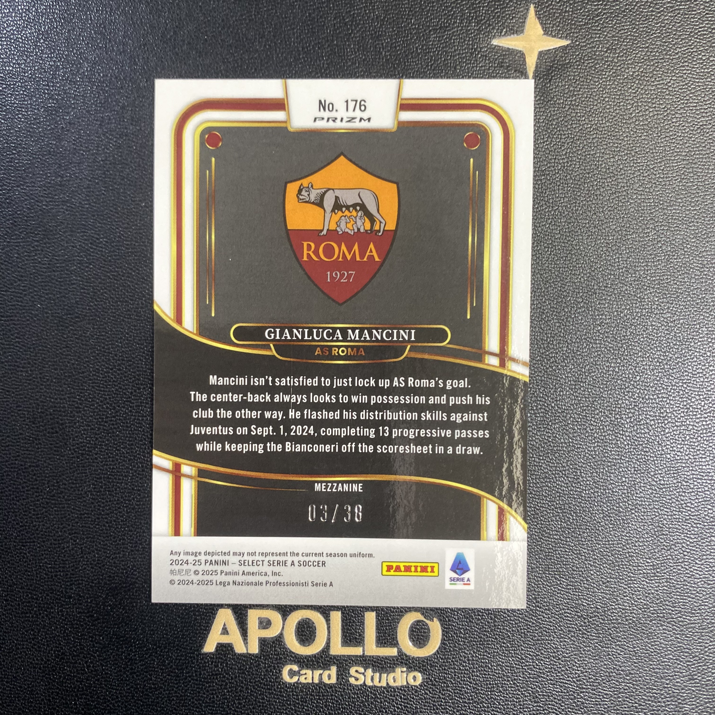 2024-25 Panini Select Gianluca Mancini 曼奇尼 意甲 罗马 38编 二级 红波纹折 卡品如图 -枫