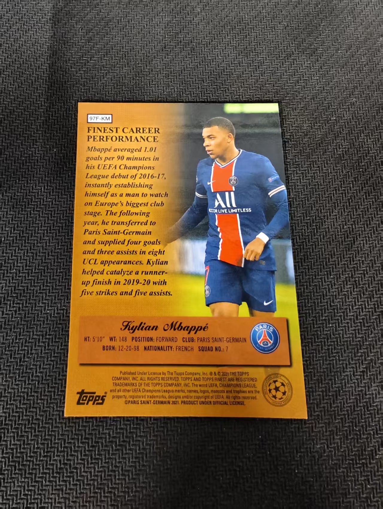 【可合并,不累计】 2021 Topps Finest Kylian Mbappe 法国 巴黎 皇马 姆巴佩 MASTERS 特卡 双人像 银折 瑕疵如图