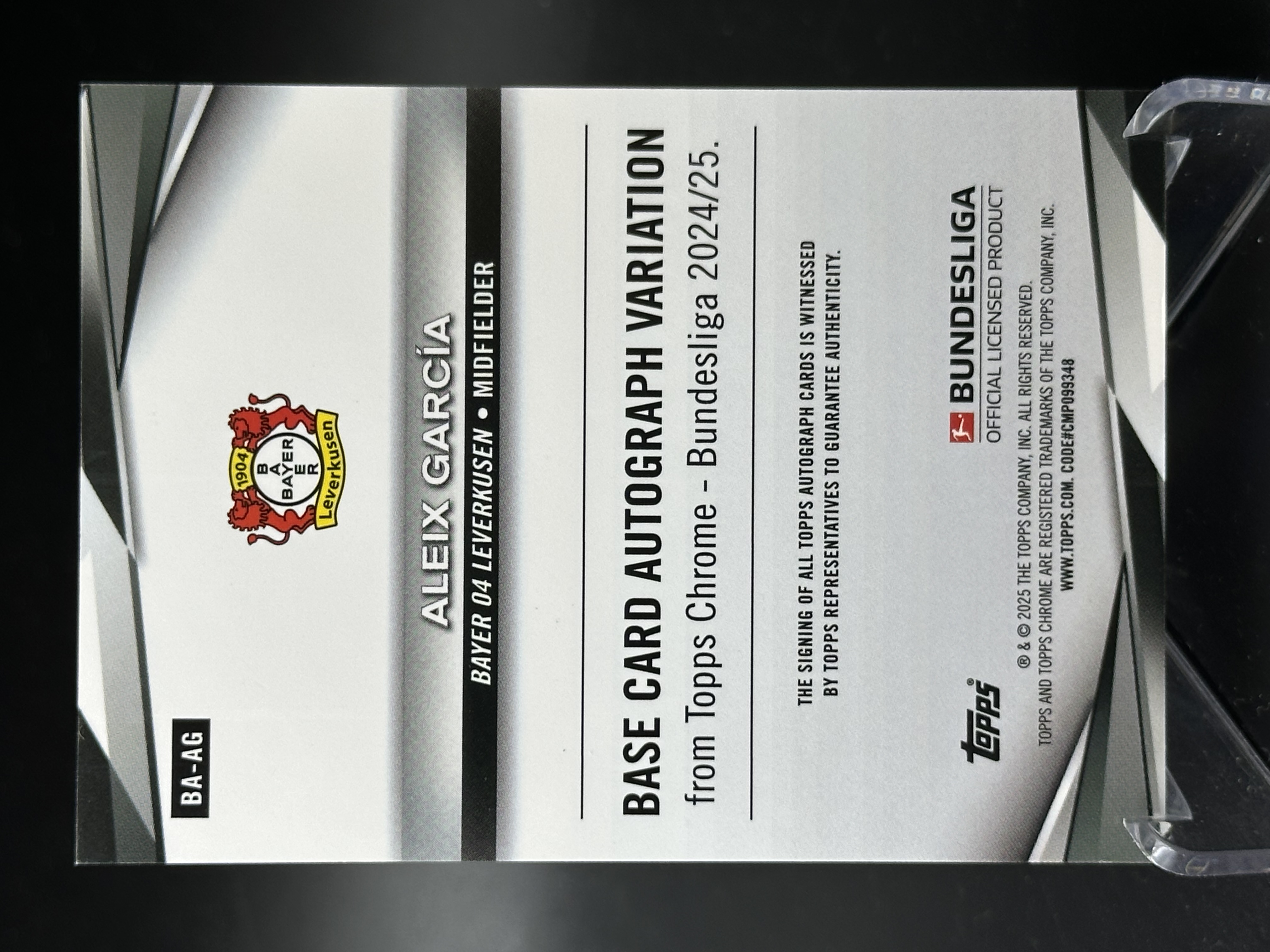 2024-25 Topps Chrome aleix garcia 【小黄拍卖】德甲 蓝宝石 埃里克斯 加西亚 勒沃库森 橙碎冰折 签字 02/25编「cook」