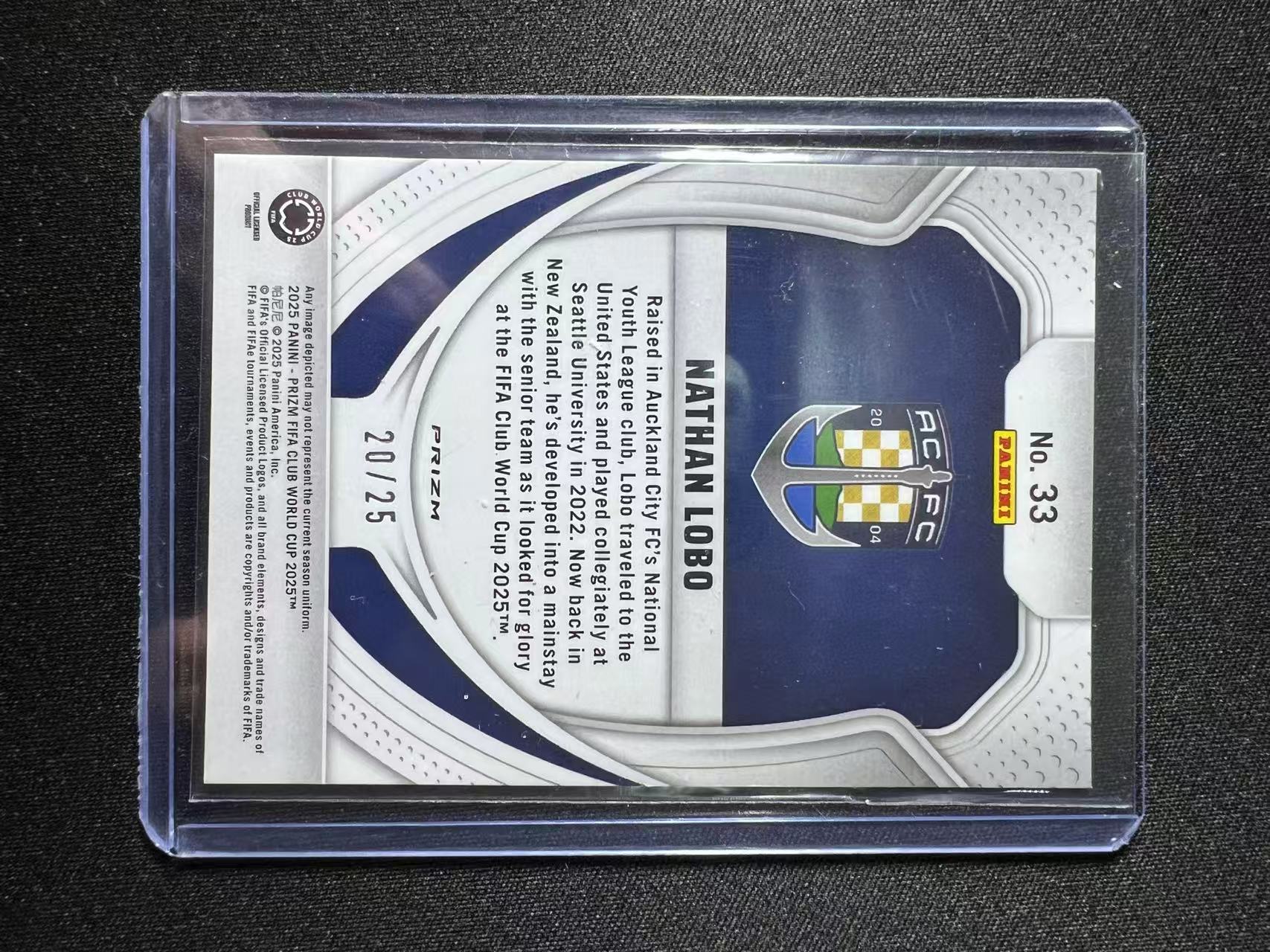 2025 Panini Prizm nathan lobo 【GT足球拍卖】世俱杯PZ系列 内森 洛博 罗博 新秀 奥克兰城 25编 金mojo