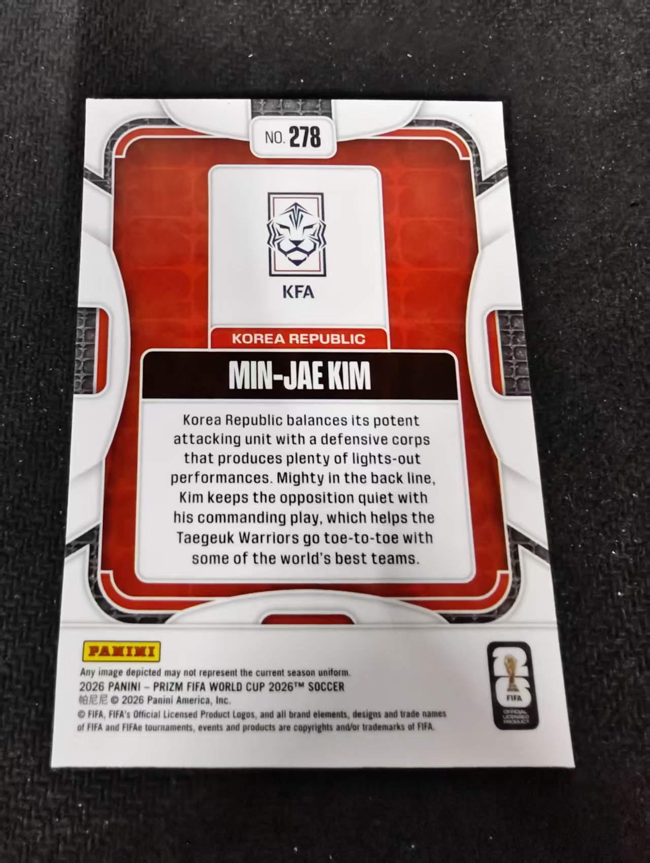 2026 Panini World Cup Prizm Min-jae Kim 金玟哉 韩国 PZ世界杯 划痕 边角瑕疵#278