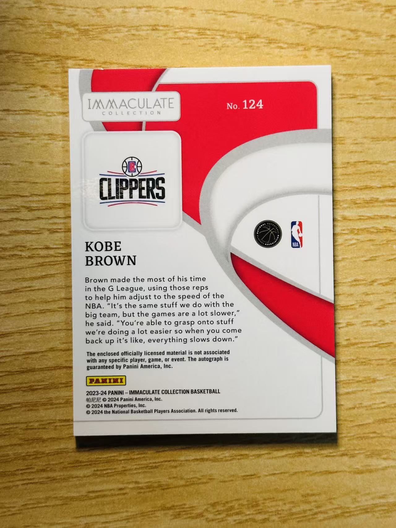 2023-24 Panini Immaculate Kobe Brown RC #124 科比 布朗 快船 签字 卡签 切割 RPA 02/99编