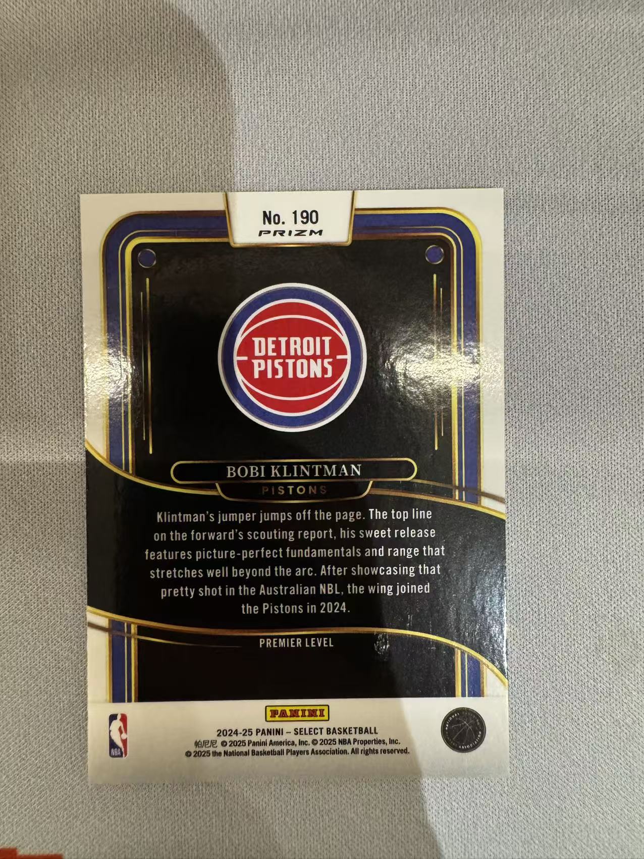 2024-25 Panini Select Bobi Klintman RC 篮球SE 底特律活塞 新秀 鲍比 克林特曼 银折 卡品如图 凑套收藏