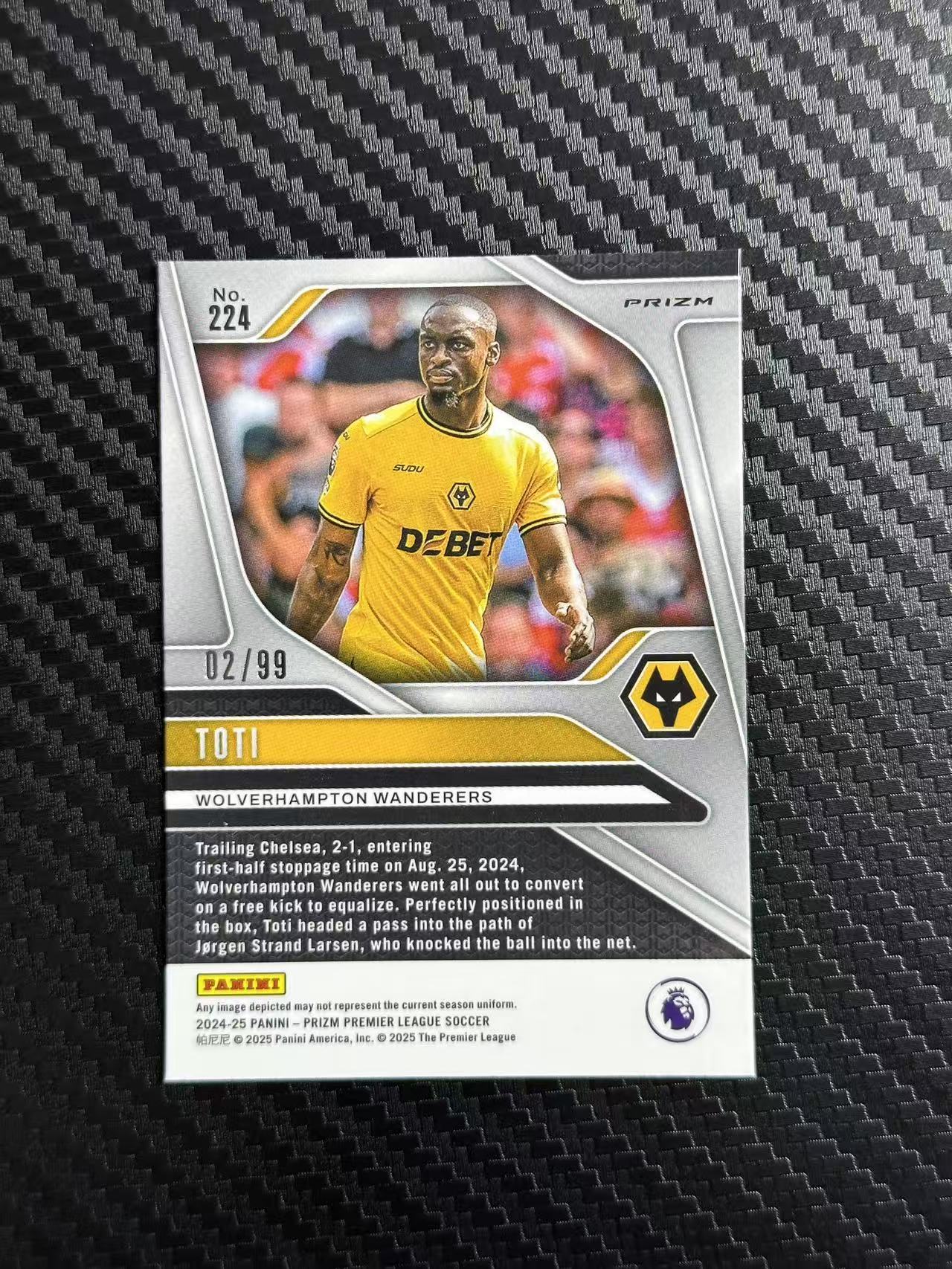 2024-25 Panini Prizm TOTI 英超 PZ 狼队 托蒂 02/99编 蓝泡泡折 卡品如图 拍前看描述