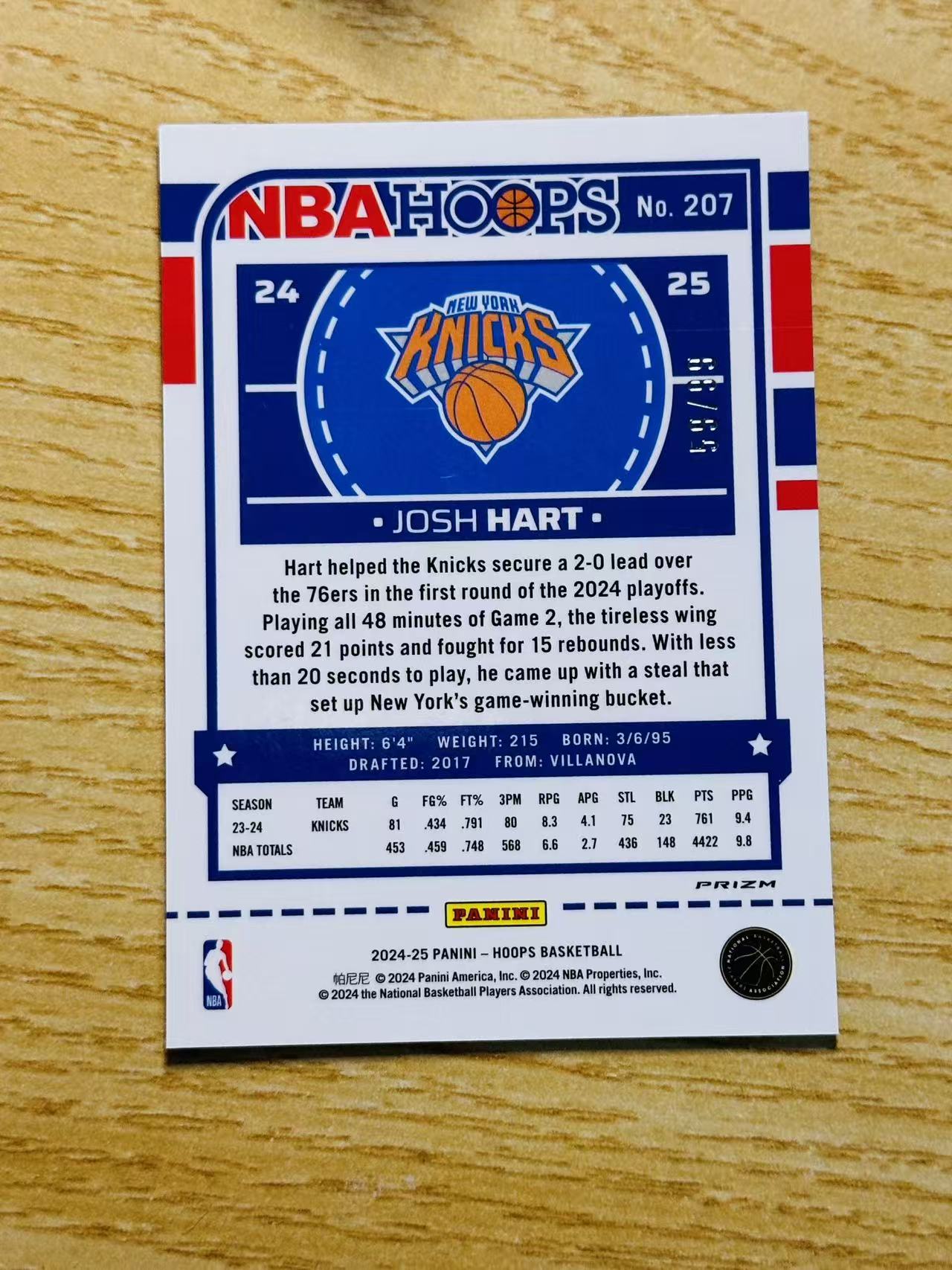 2024-25 Panini NBA Hoops Josh Hart 嘿嘿代卖 约什 哈特 红折 99编 尼克斯 收藏必备